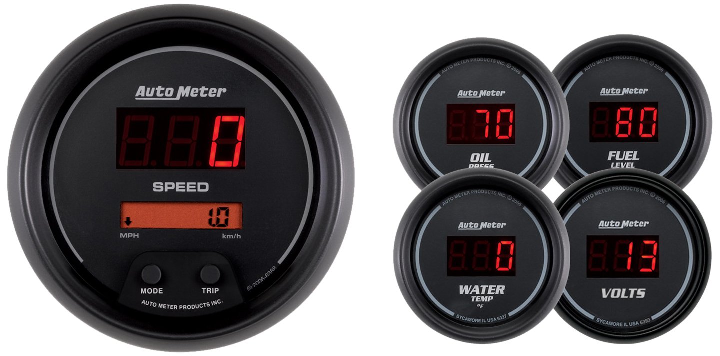 Auto Meter 6300 Sport Comp Digital 5-Piece Gauge Kit with Programmable Electric Speedometer, Oil Pressure, Water Temperature, Volts & Fuel Level - Perfect for Car, Truck & Performance Vehicle Customization