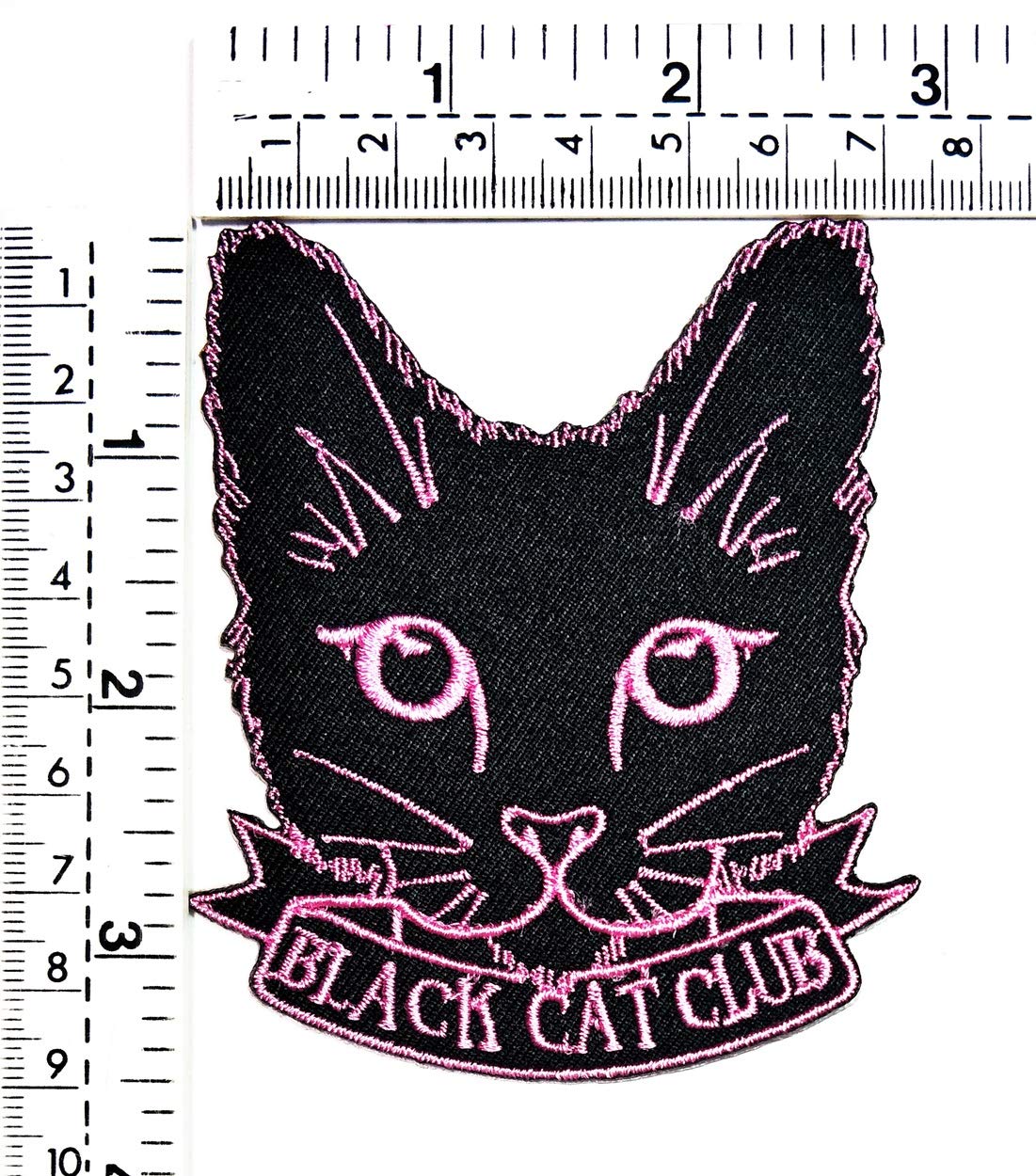 Black Cat Club Cartoon Embroidered Iron-On Patch - Pink & Black Kitten Applique Badge for DIY Crafts, Clothes, Jackets, Jeans, Hats & Backpacks - Perfect for Customizing Denim, Repairing Garments & Personalizing Accessories