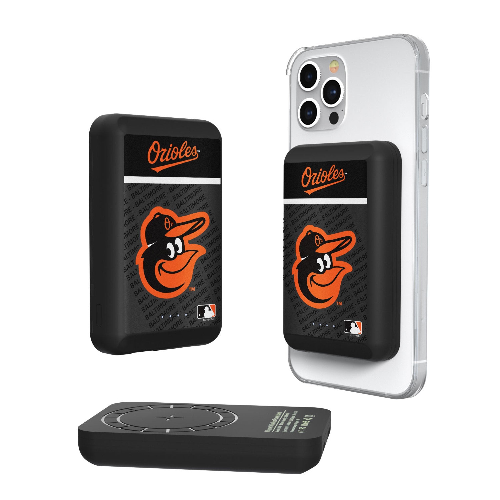 Baltimore Orioles Wireless Magnetic Power Bank 10000mAh - Portable Charger for iPhone, Android, Samsung - Perfect for Travel, Camping & Game Day