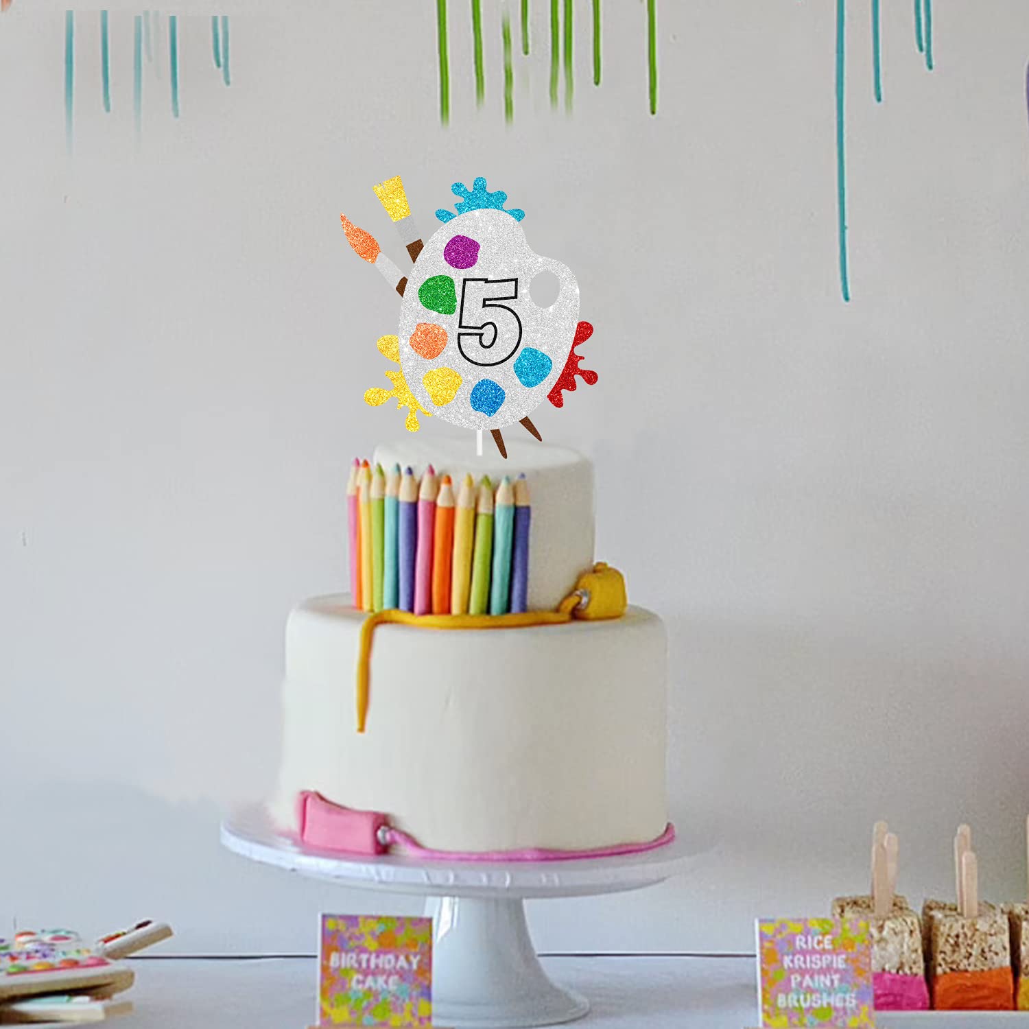 5th Birthday Slime Cake Topper - Artistic Palette Painting Graffiti Design for Boys & Girls - 5 Years Old Party Decorations - Perfect for Birthday Cakes, Cupcakes & DIY Party Supplies
