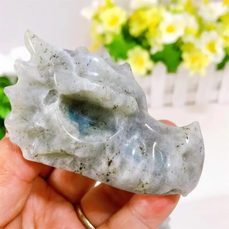 Natural Labradorite Dragon Skull Crystal Carving - Feng Shui Healing Art, Home Decor & Spiritual Gift (1PC) | Perfect for Meditation Spaces, Office Desks & Unique Gift Giving