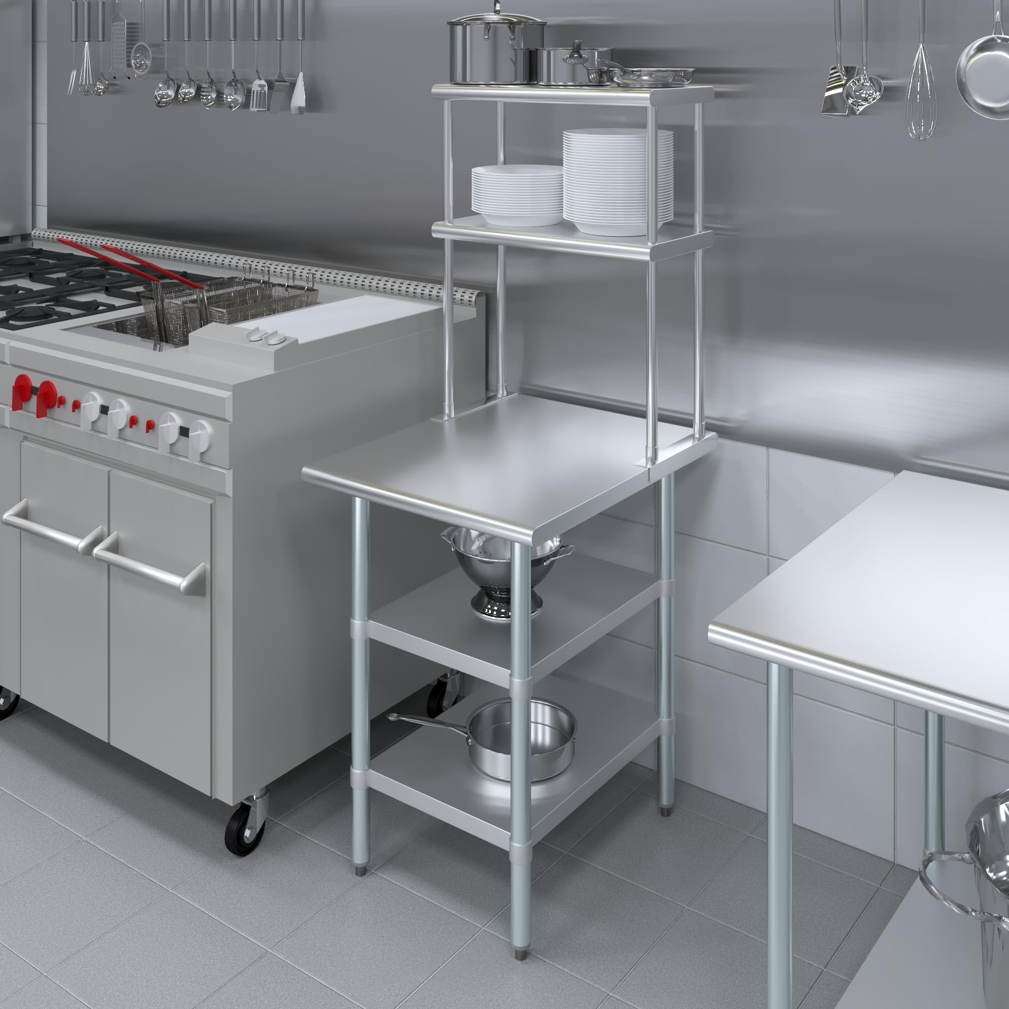Amgood Stainless Steel Work Table with 2 Shelves | 30