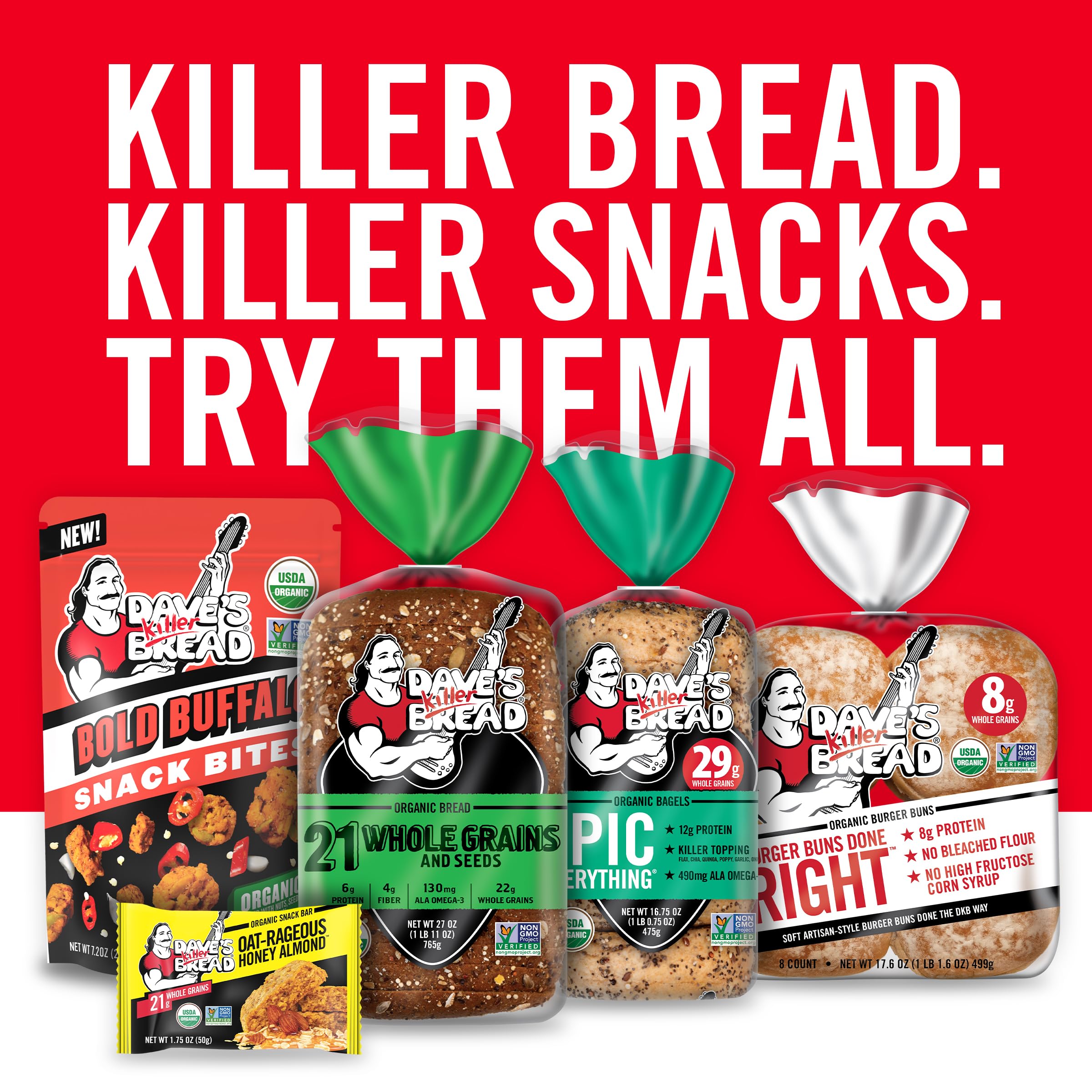 Dave's Killer Bread Organic Sprouted Whole Grain Thin-Sliced Bread - 20.5 oz Loaf | High Fiber Protein Rich | Perfect for Sandwiches, Toast & Healthy Breakfasts