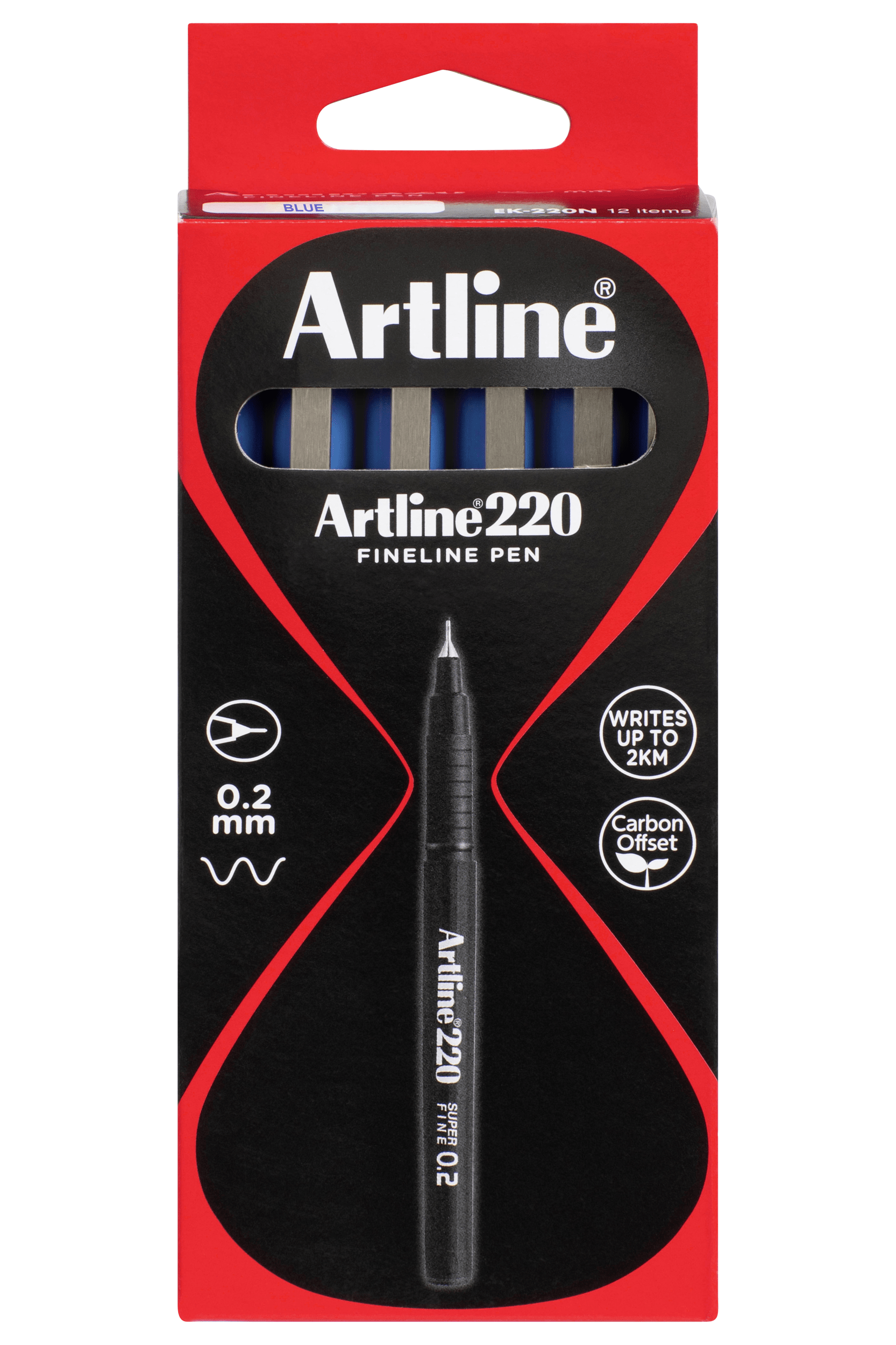 Artline 220 Fineliner Pen - 0.2mm Ultra Fine Tip Blue Ink - Pack of 12 - Perfect for Drawing, Sketching, Note Taking & Art Projects