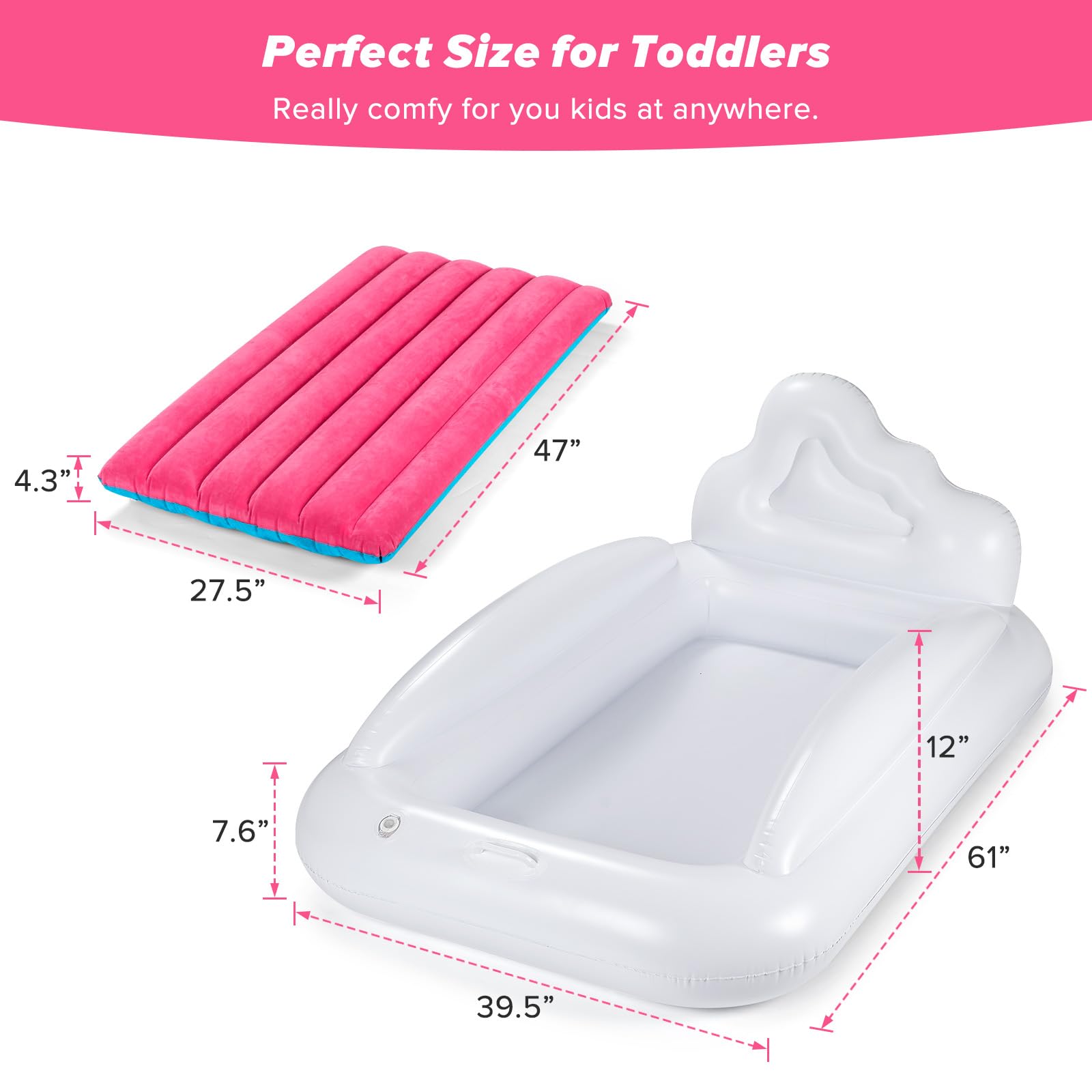 Inflatable Toddler Travel Bed - Portable Kids Air Mattress with Double-Sided Design & Safety Rails | Lightweight Blow Up Mattress for Toddlers | Perfect for Travel, Camping, Sleepovers & Indoor Play Areas