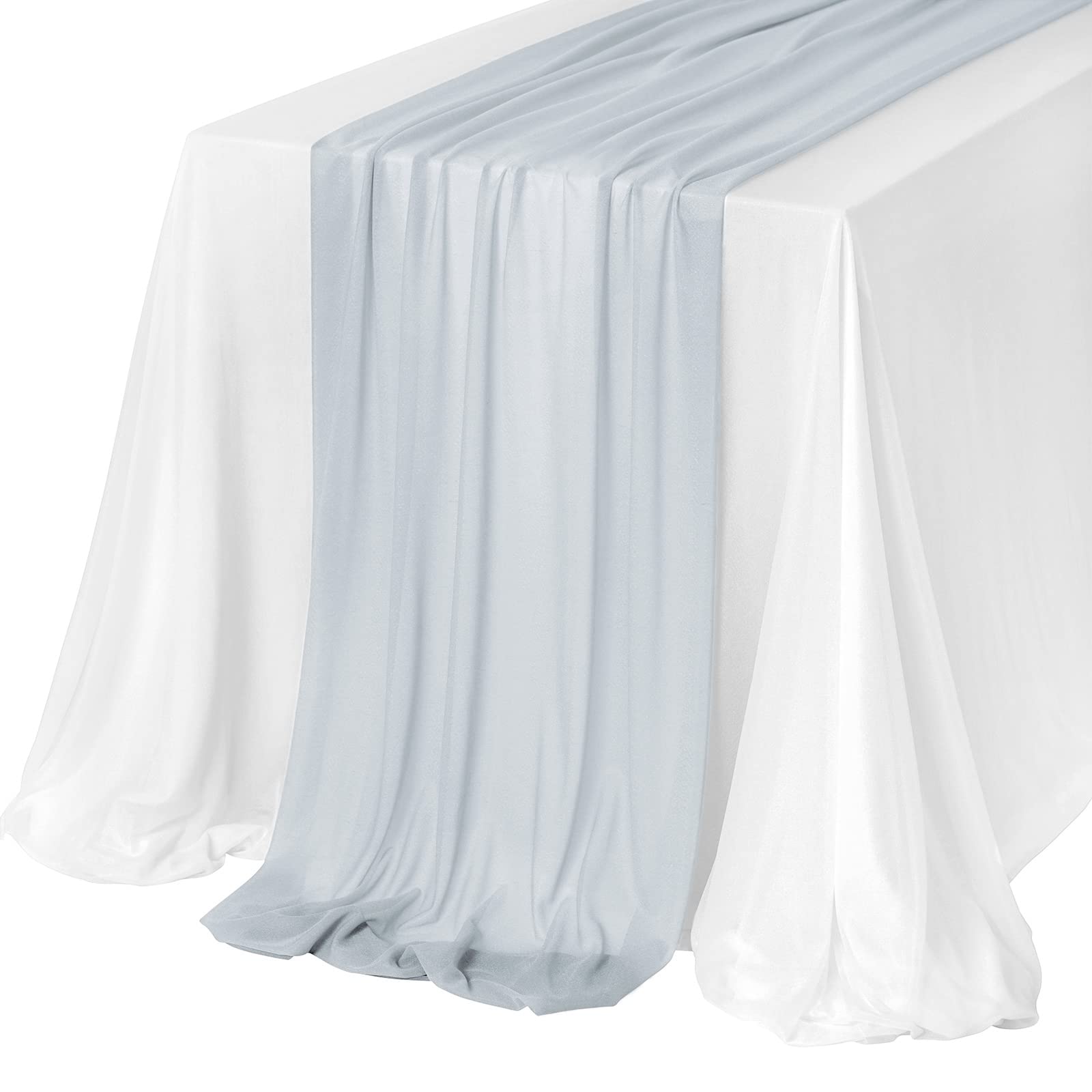 Elegant Blue & White Chiffon Tablecloth and Runner Set for 4ft Rectangle Tables - Perfect for Wedding Receptions, Sweetheart Tables, and Formal Dining Events