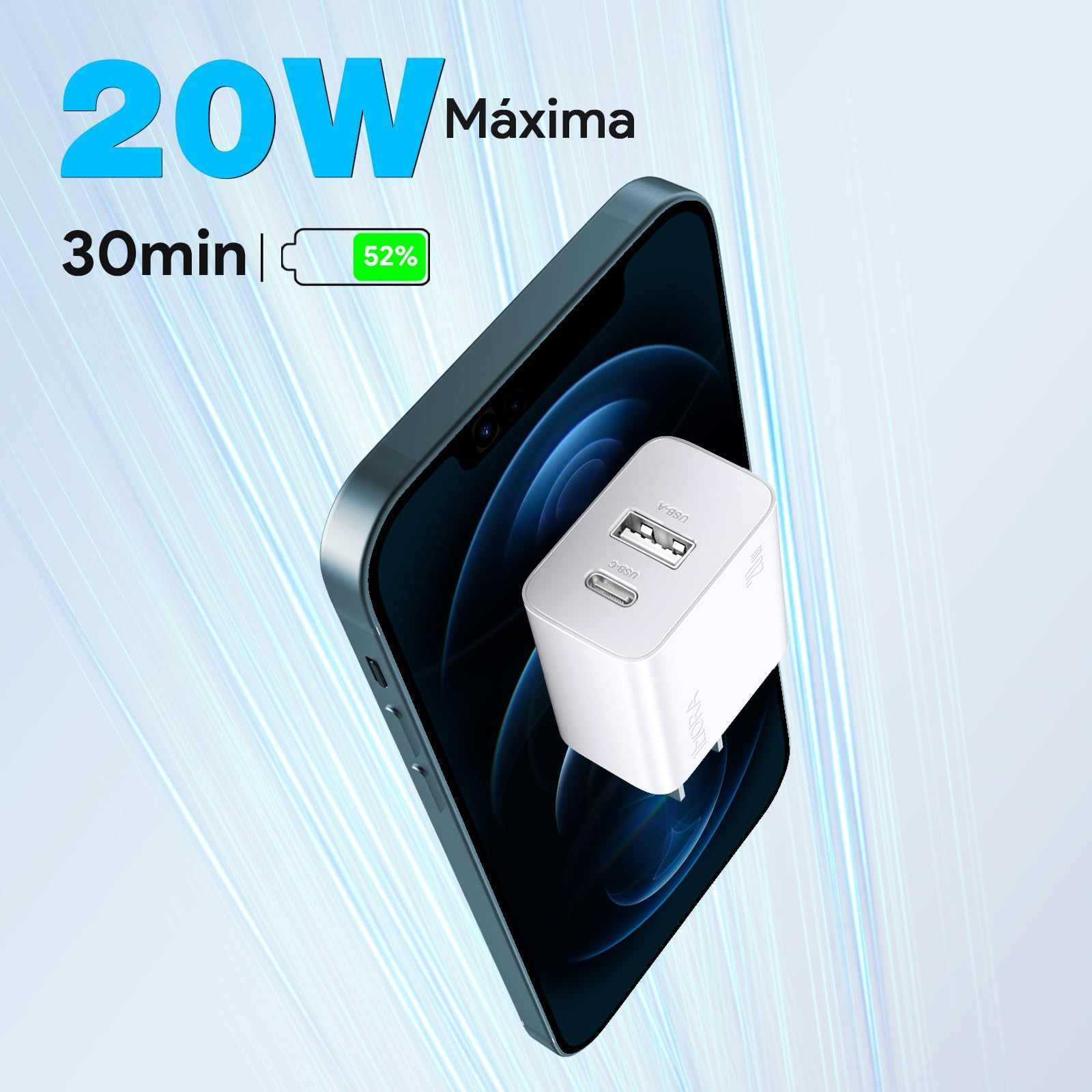 20W USB C Fast Charger 2-in-1 Dual Port Wall Charger - USB A & C Power Adapter for iPhone 15/15 Pro/15 Pro Max, iPad Pro, AirPods - Compact & Fast Charging (Cable Not Included) - Perfect for Travel, Home & Office Use