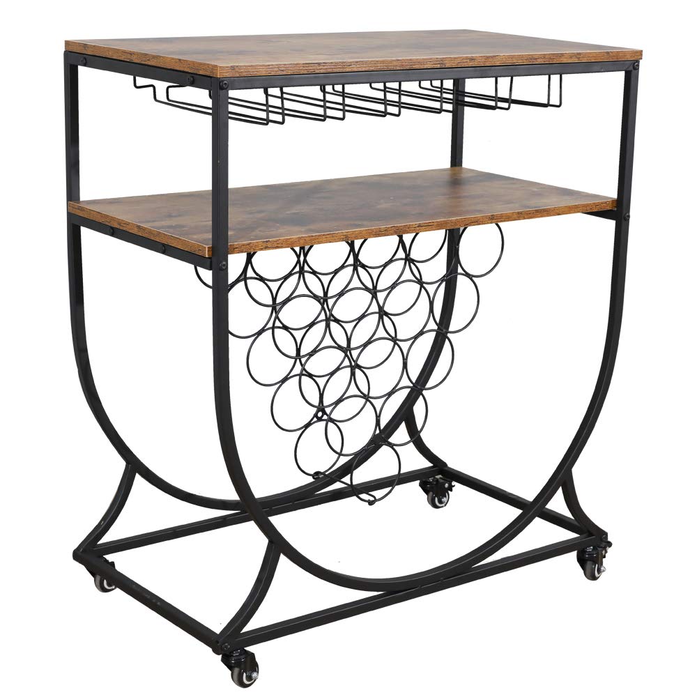 Vintage Bar Serving Cart with Wheels - Durable Wine & Tea Serving Cart for Kitchen, Living Room, Club - Perfect for Home Entertaining, Wine Tasting, and Tea Parties (Dark Finish)