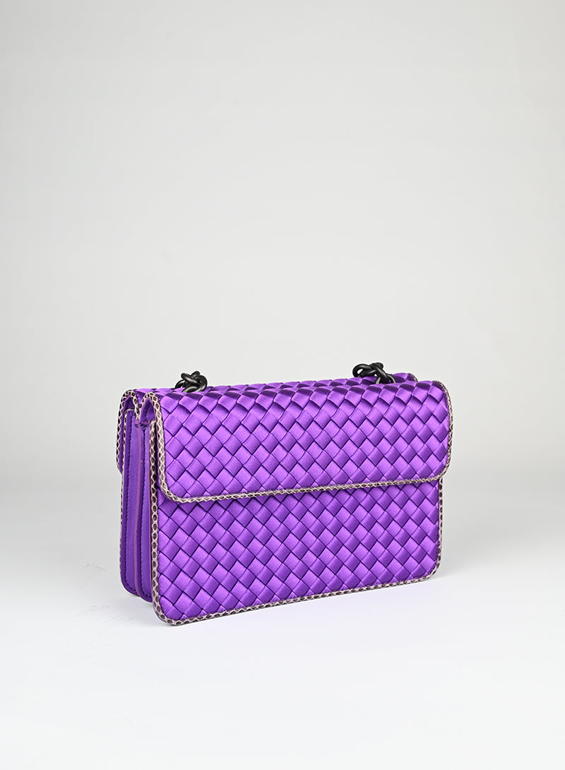 Bottega Veneta Purple Satin Handbag for Women | Luxury Designer Shoulder Bag | Perfect for Evening Parties, Weddings & Special Occasions