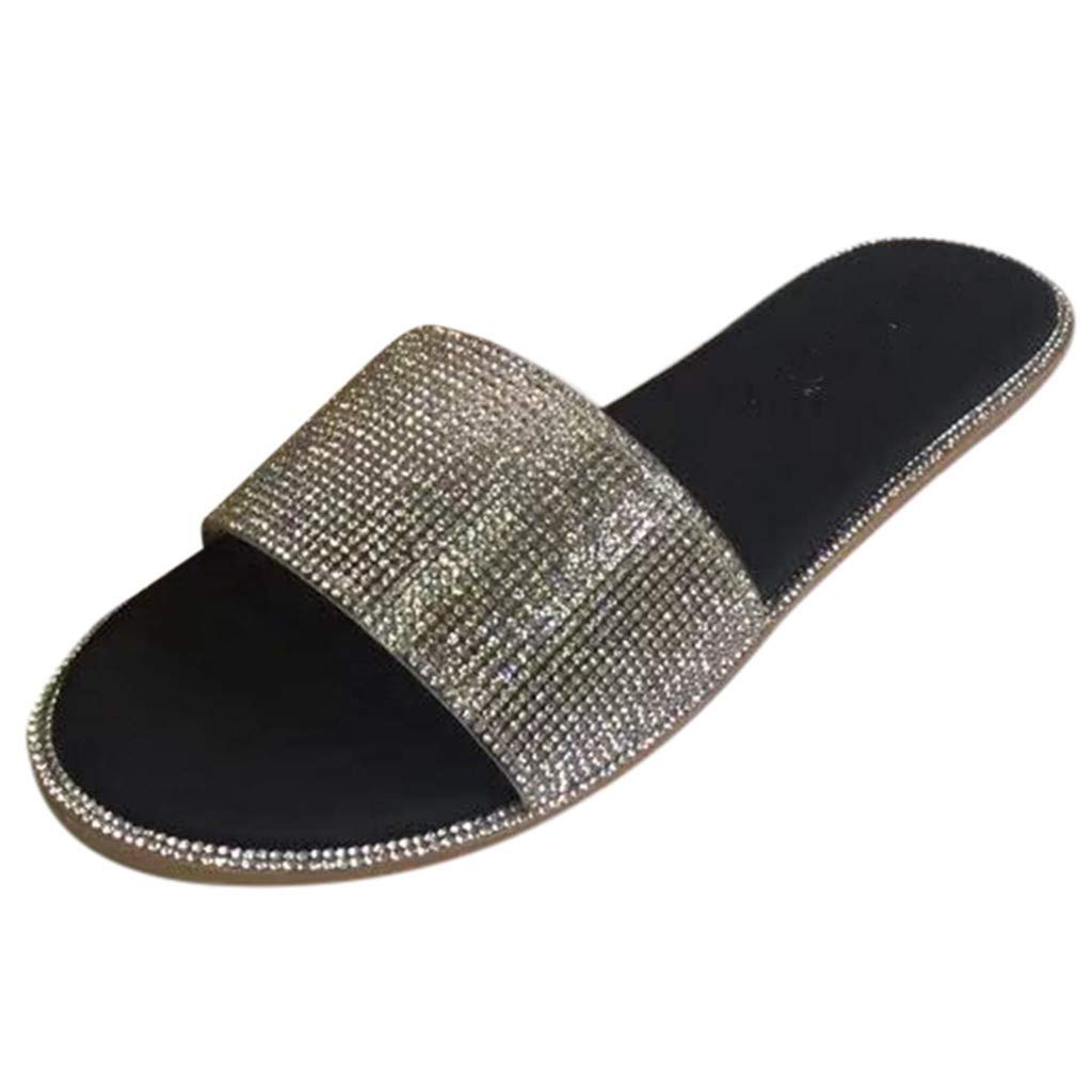 Panokly Women's Flat Sandals - Shining Diamond Summer Beach Slides | Open Toe Casual Sandals for Walking, Travel & Vacation Outfits