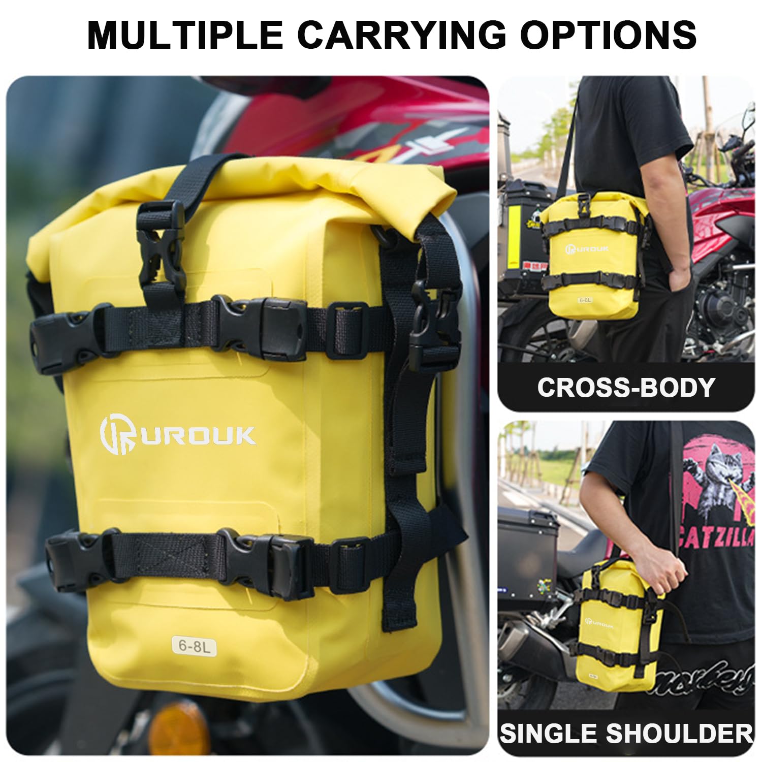 6-8L Waterproof Motorcycle Crash Bar Bag with Adjustable Shoulder Strap - Durable Storage for Riding Gear, Tools & Essentials - Perfect for Adventure Touring, Commuting & Road Trips