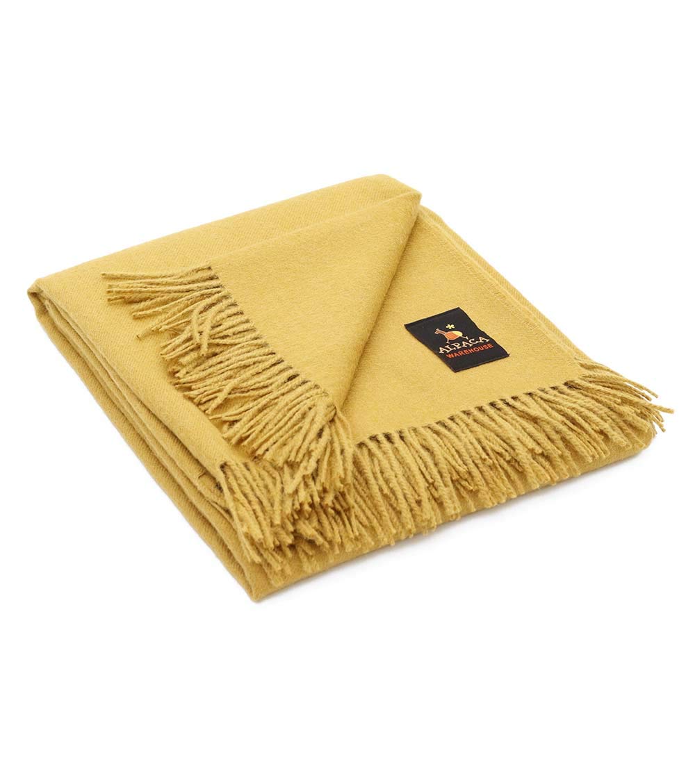Premium 100% Baby Alpaca Wool Throw Blanket - Ultra Soft & Lightweight - Solid Dark Gold Color - 72