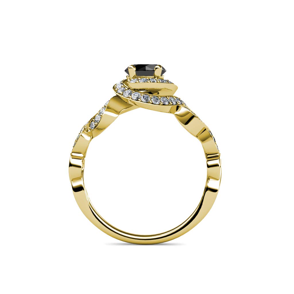 1.55ctw Black Diamond & Natural Diamond Twisted Halo Engagement Ring in 14K Gold - Perfect for Proposals, Weddings & Anniversary Gifts