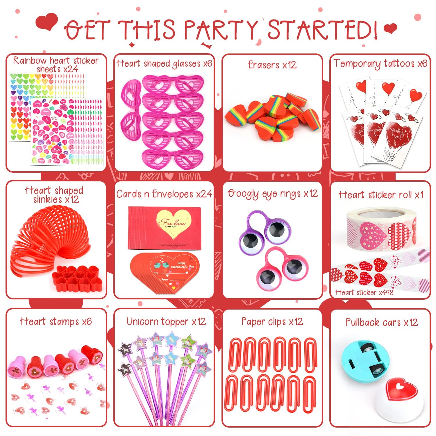 TOY Life 630 Pcs Valentine's Day Party Favors for Kids - Classroom Exchange Gifts, Goodie Bags, Cards & Love Stickers - Perfect for School Valentine's Parties & Gift Exchanges