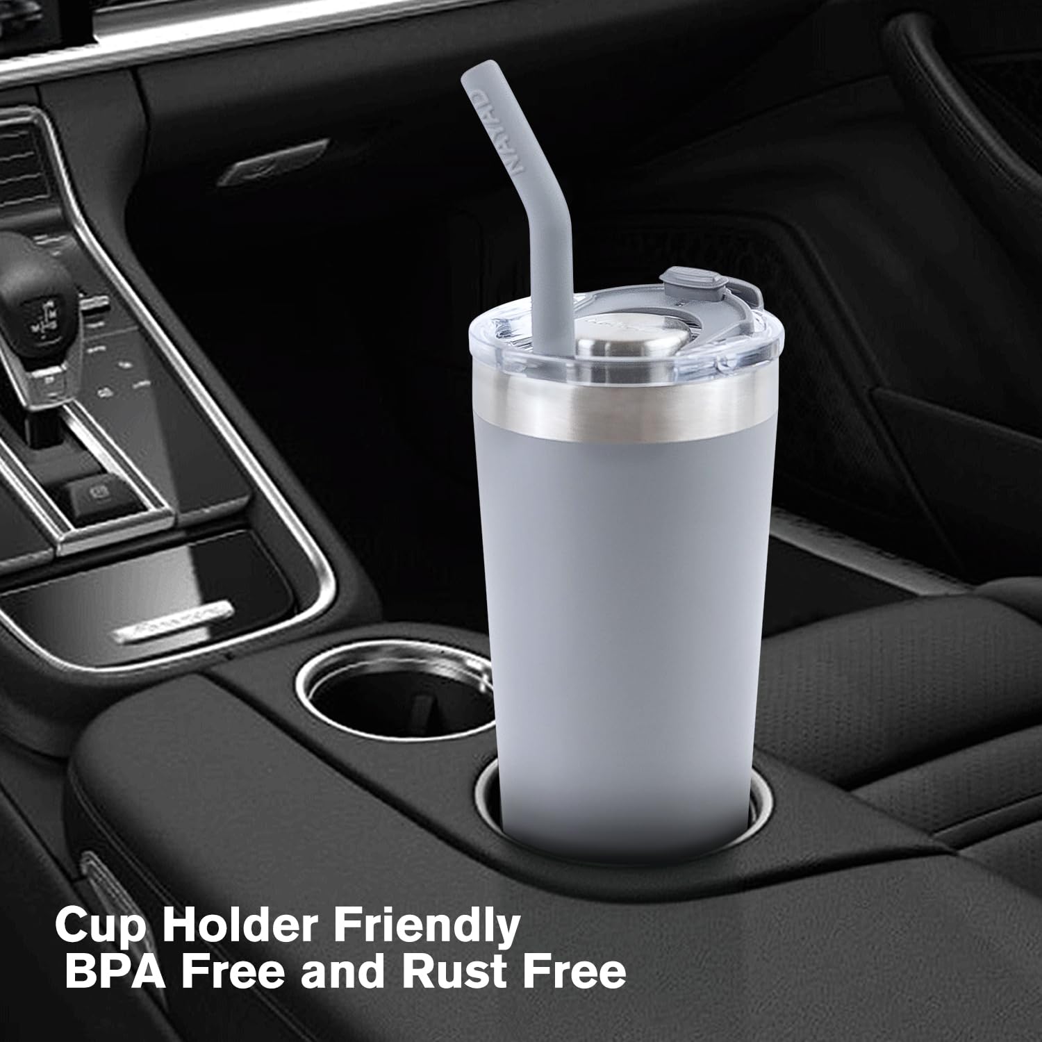 NAYAD 22oz Insulated Stainless Steel Tumbler with Lid & Straw - Leakproof Travel Coffee Mug for Hot & Cold Drinks - Fits Car Cup Holders - Perfect for Commuting, Camping & Office Use - Grey