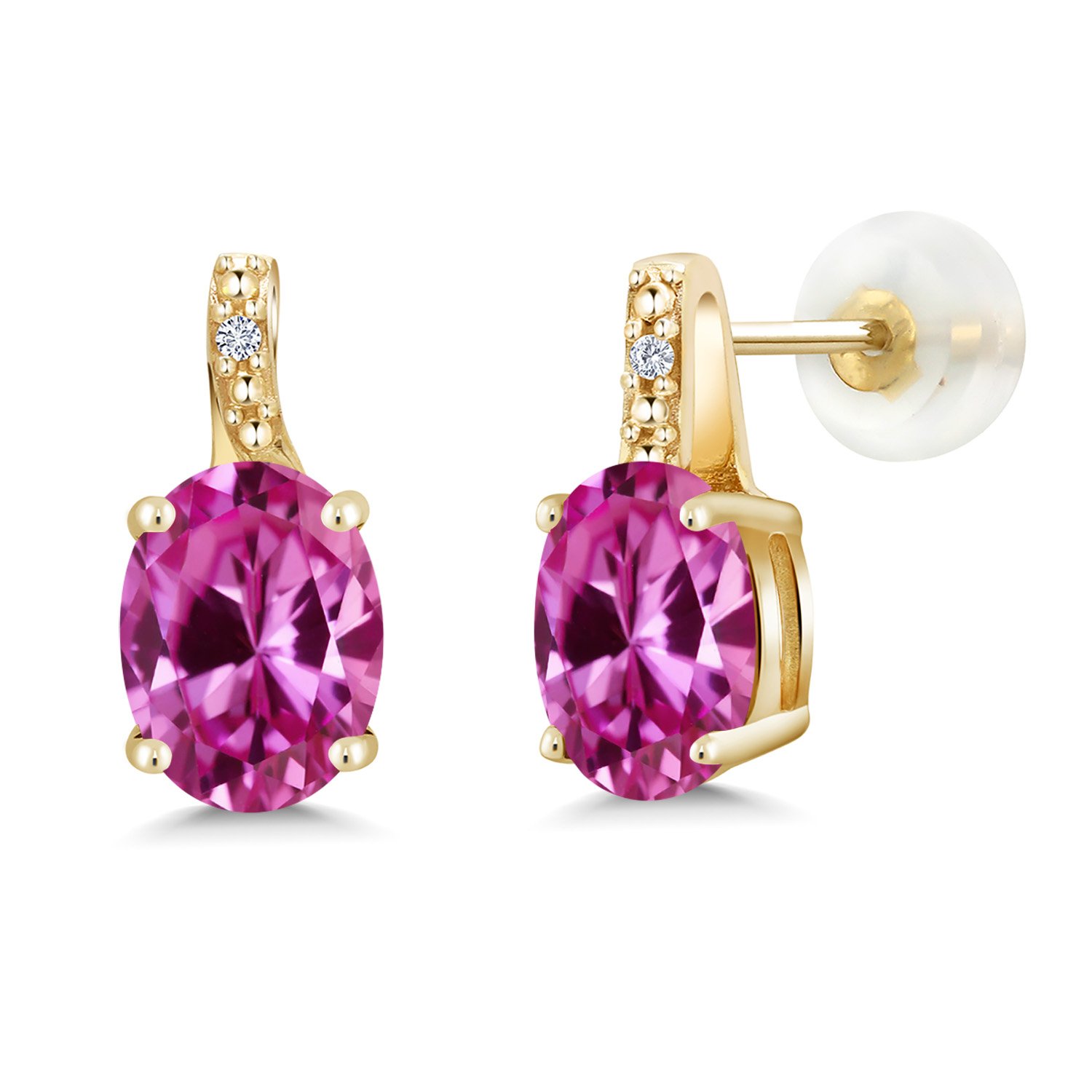 10K Yellow Gold 8X6MM Oval Birthstone & Diamond Earrings for Women | Gemstone Jewelry Gift for Birthday, Anniversary & Special Occasions