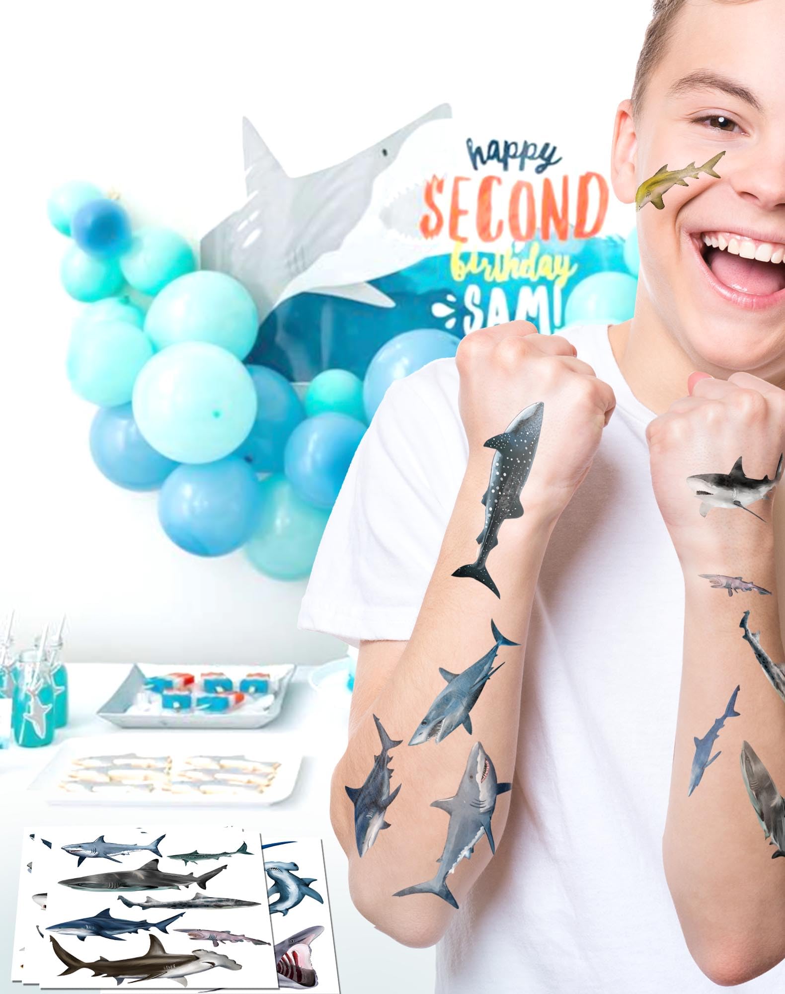 108 Pieces Shark Tattoos Stickers - Waterproof Temporary Tattoos for Kids & Adults - Shark Party Decorations, Birthday Favors, Halloween Costume Accessories - Perfect for Pool Parties, Beach Events and Ocean Theme Celebrations