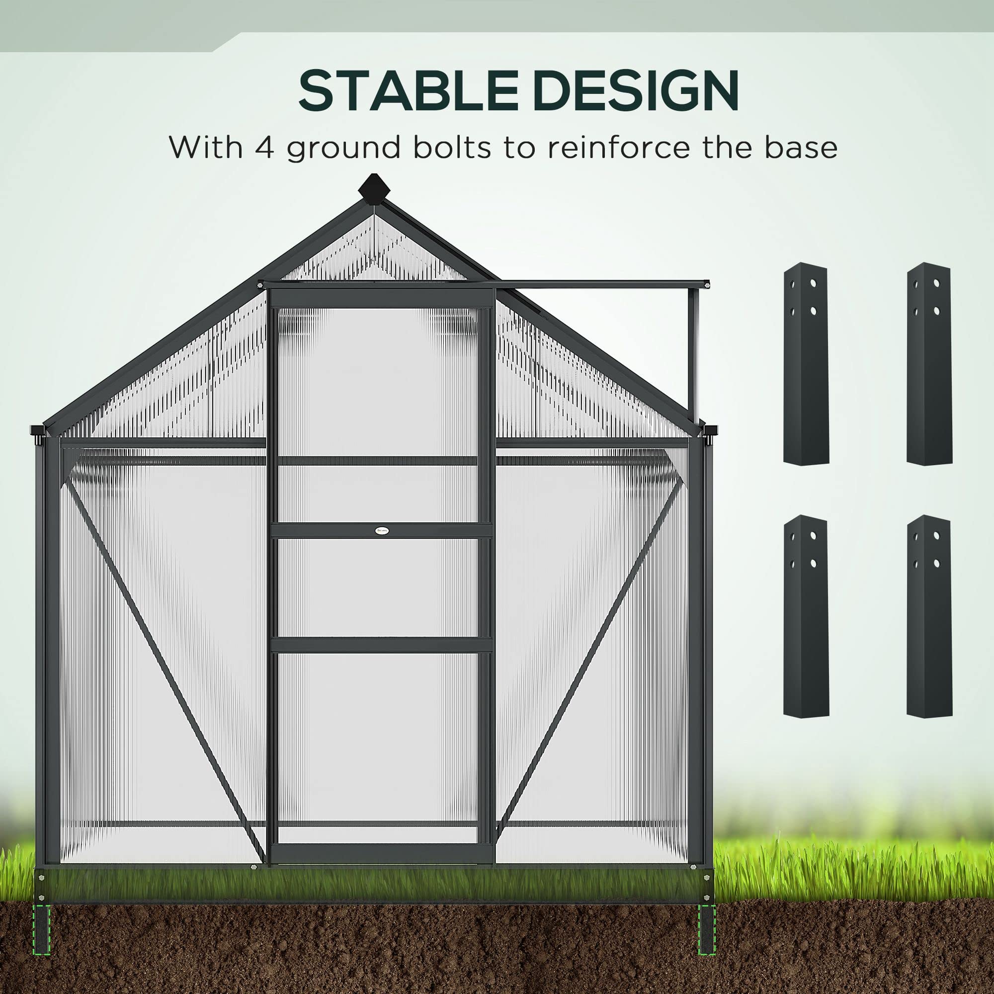 Outsunny 6x4 ft Polycarbonate Walk-in Greenhouse with Rain Gutter & Roof Vent - Durable Aluminum Frame Outdoor Garden Greenhouse for Patio, Backyard, Balcony | Perfect for Growing Vegetables, Flowers & Herbs Year-Round