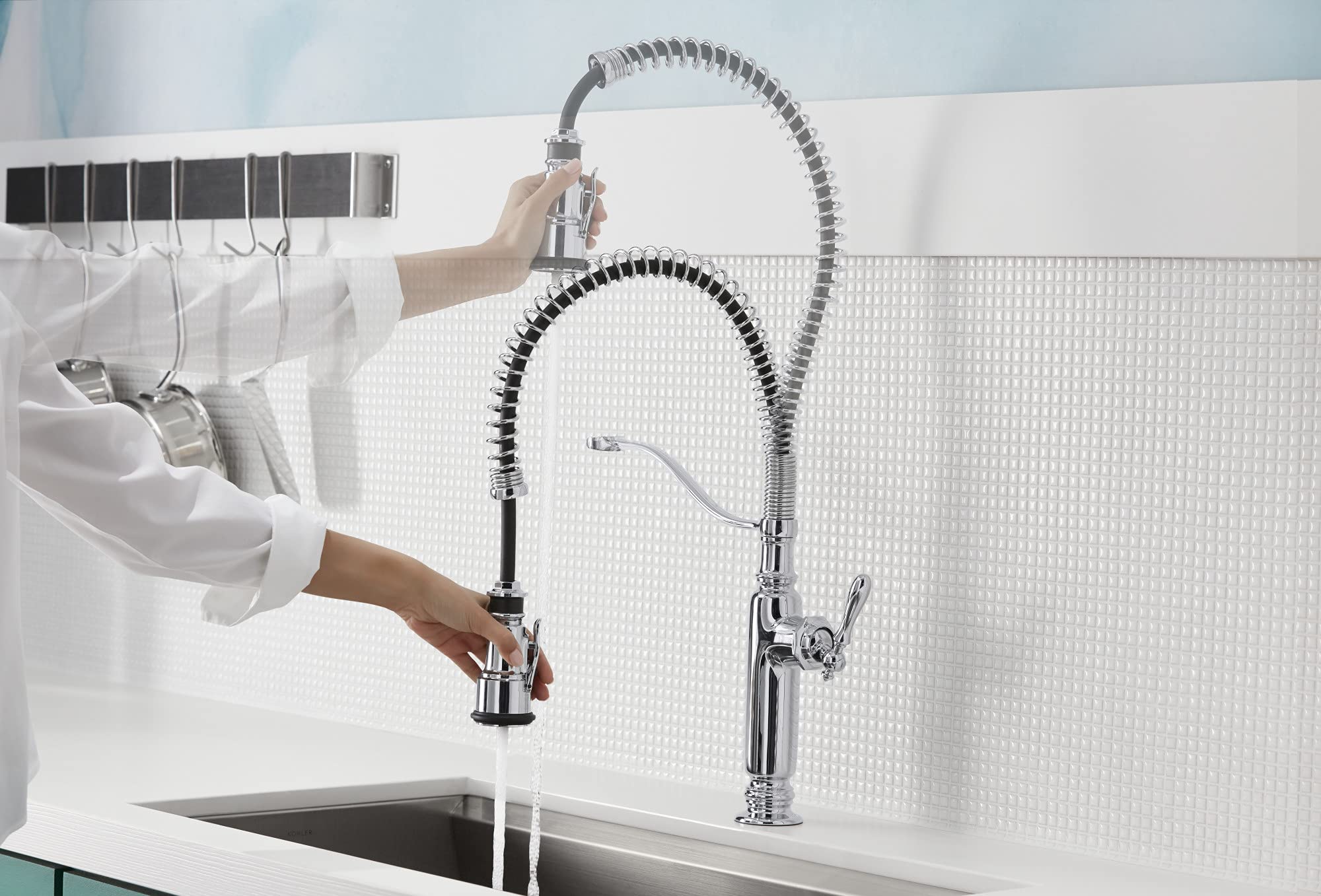 KOHLER Tournant Semi-Professional Pull-Down Kitchen Sink Faucet with Sprayer - Commercial Grade 77515-SN in Vibrant Polished Nickel - Perfect for Restaurants, Home Kitchens & Food Prep Stations