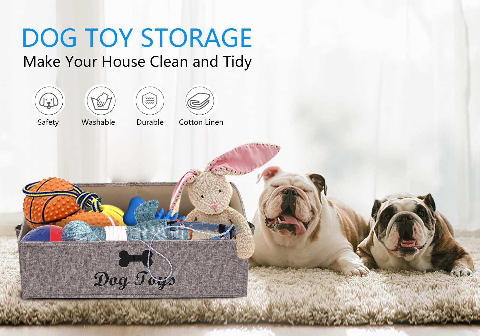 Morezi Dog Toy Storage Basket - Organizer for Pet Toys, Blankets, Leashes & Chew Toys - Perfect for Living Room, Playroom, Closet or Shelf - Snow Brown Gift Basket for Dogs - Great for Home Organization & Pet Play Areas