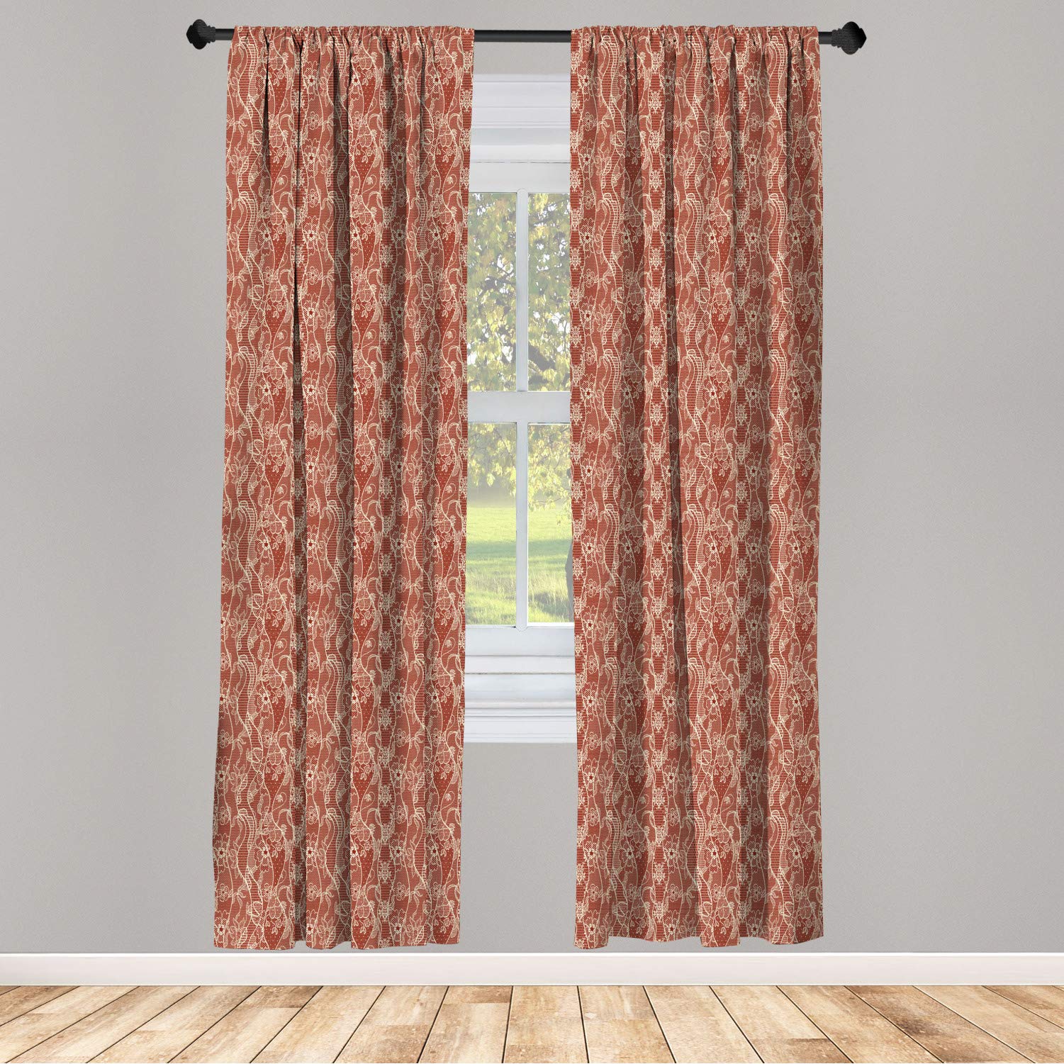 Ambesonne Vintage Lace Floral Window Curtains - Victorian Inspired Lightweight Decorative 2-Panel Set with Rod Pocket, 28