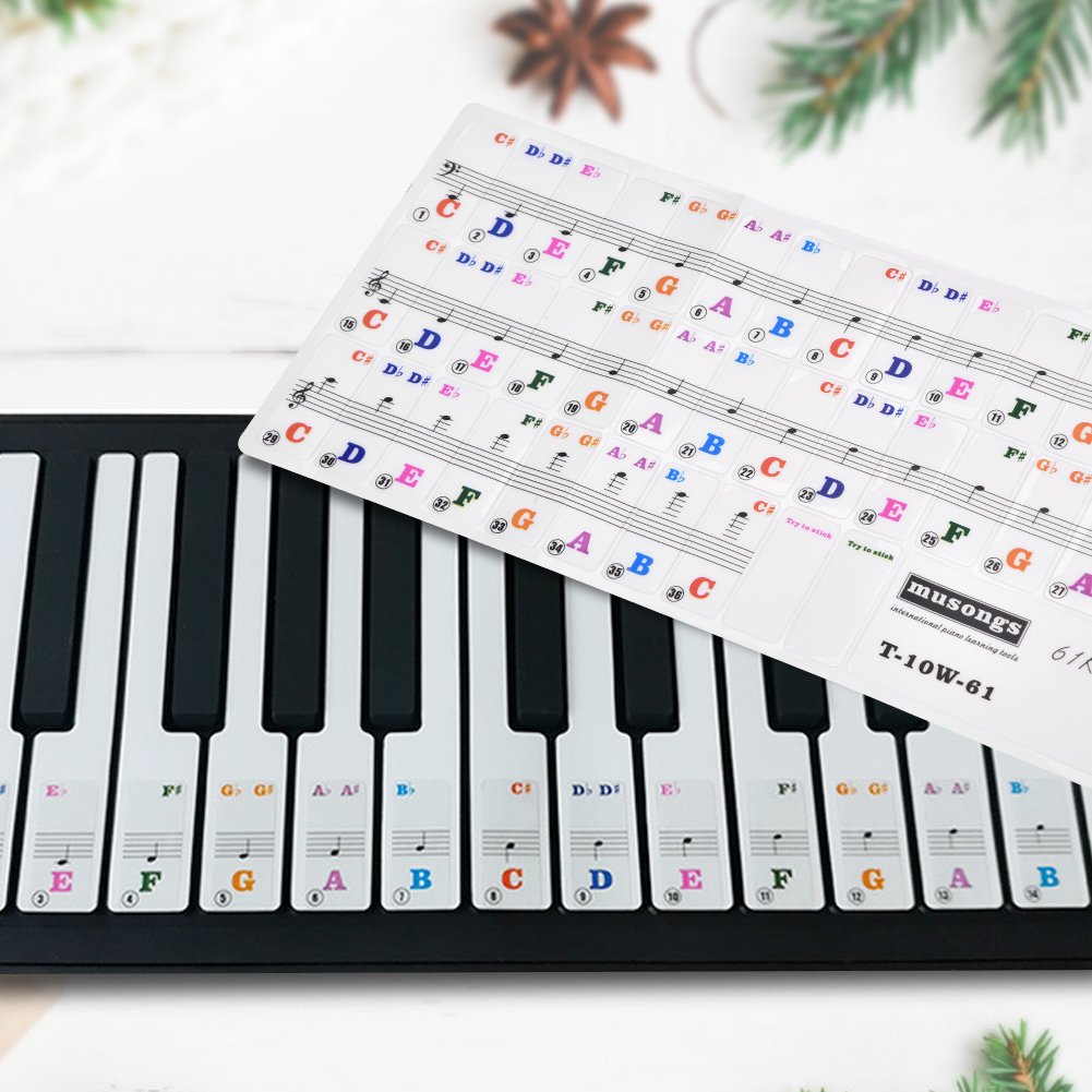 Yosoo Removable Colorful Piano Keyboard Stickers for 61 Keys - Perfect for Kids & Beginners Learning Piano - Great for Home Practice, Music Lessons & Classroom Use