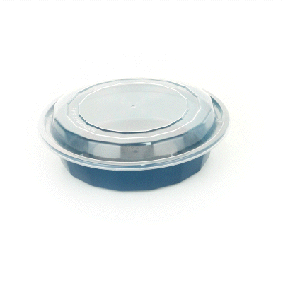 24 oz Round Midnight Blue Plastic Food Storage Containers with Clear Lids - Microwave Safe, 7.25