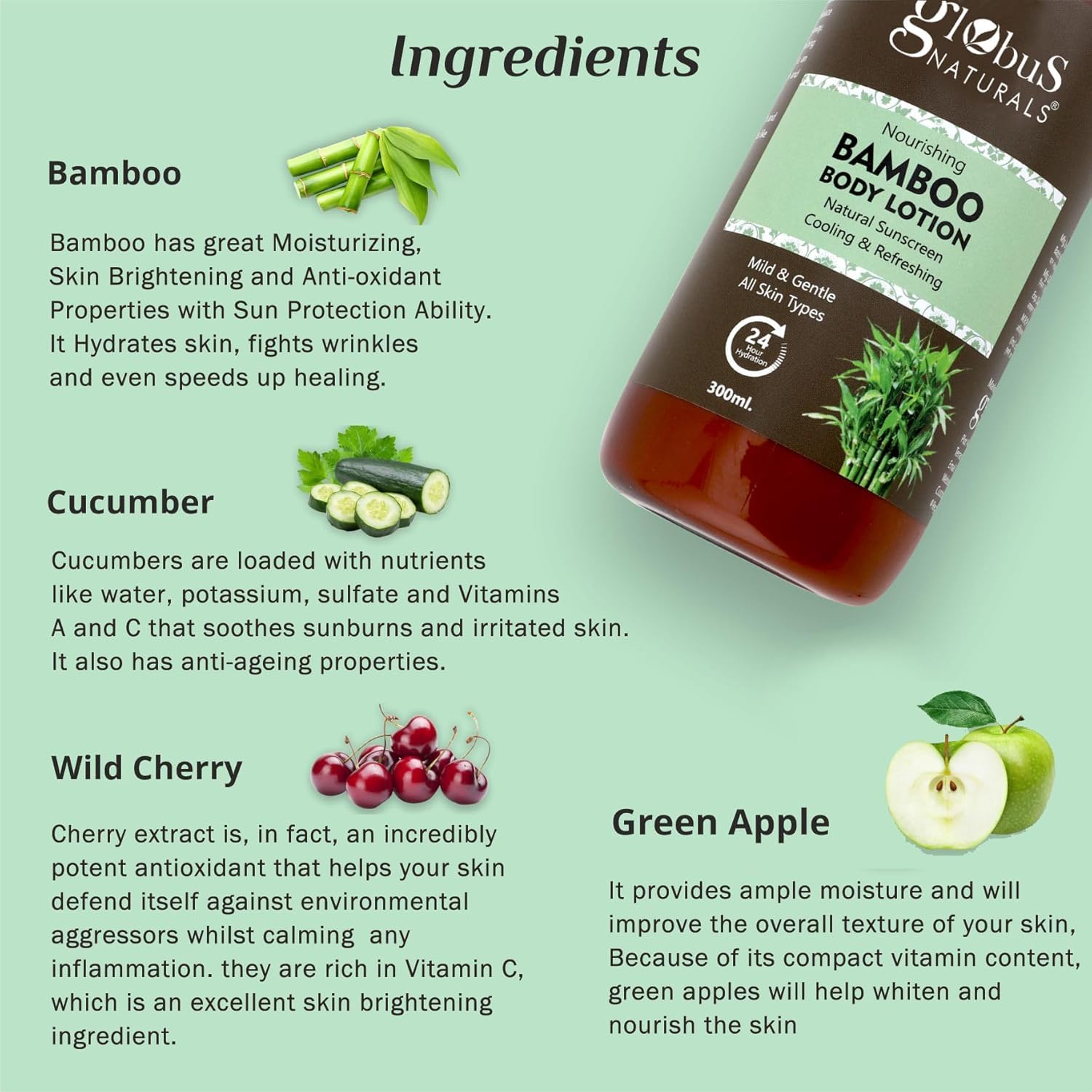 Globus Naturals Nourishing Bamboo Body Lotion 300ml - Hydrating & Moisturizing Skin Care for Dry Skin - Perfect for Daily Use, After Shower & Before Bed