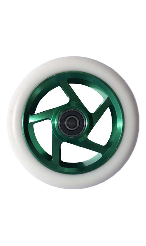 Huoli SW45 Star Scooter Wheels 110mm - White & Green - High-Performance Wheels for Pro Scooter Riders - Perfect for Street Tricks, Park Riding & Commuting