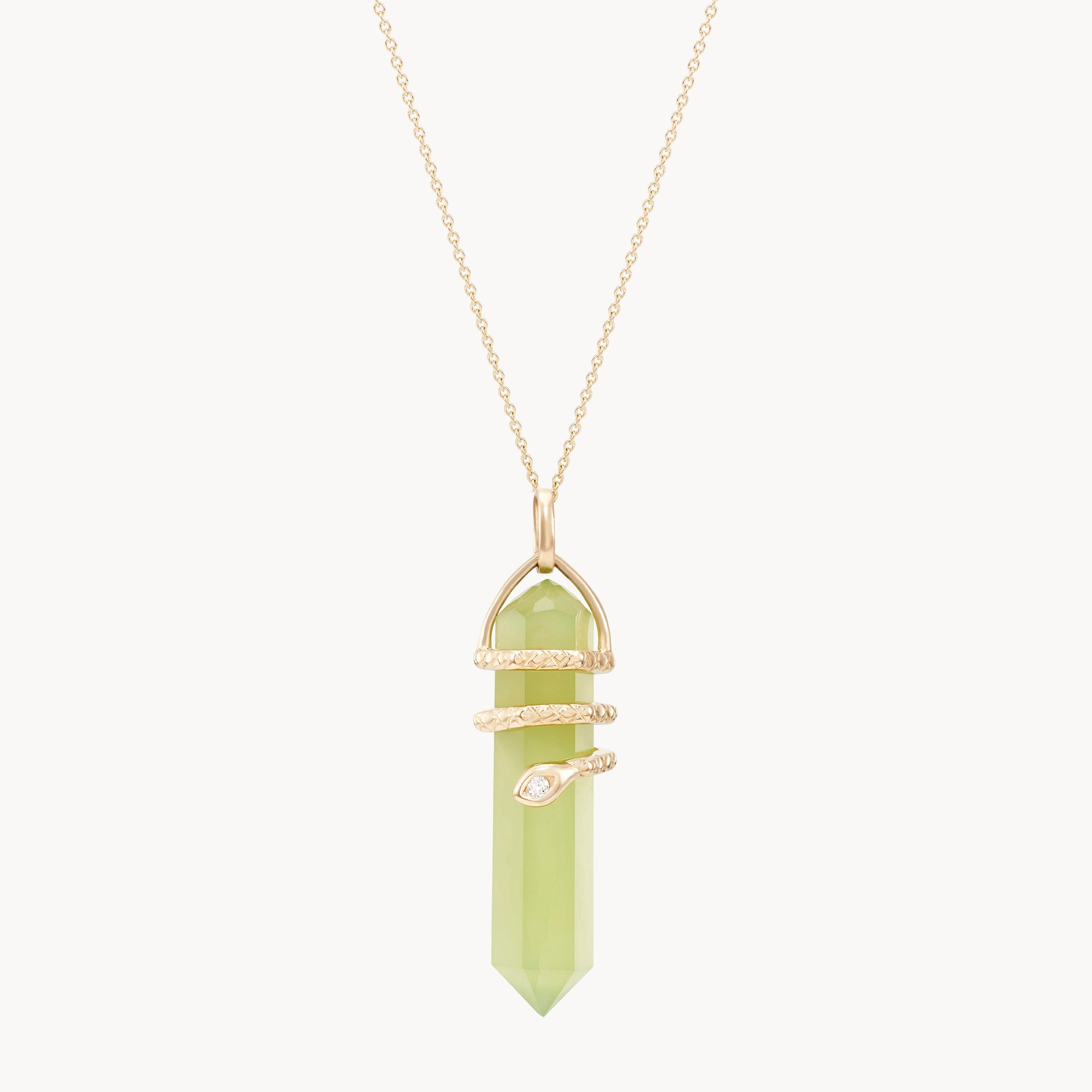 Healing Serpent Jade Amulet - 10K Yellow Gold with Jade Gemstone & Brilliant Diamond | Spiritual Protection & Positive Energy Jewelry for Meditation & Healing