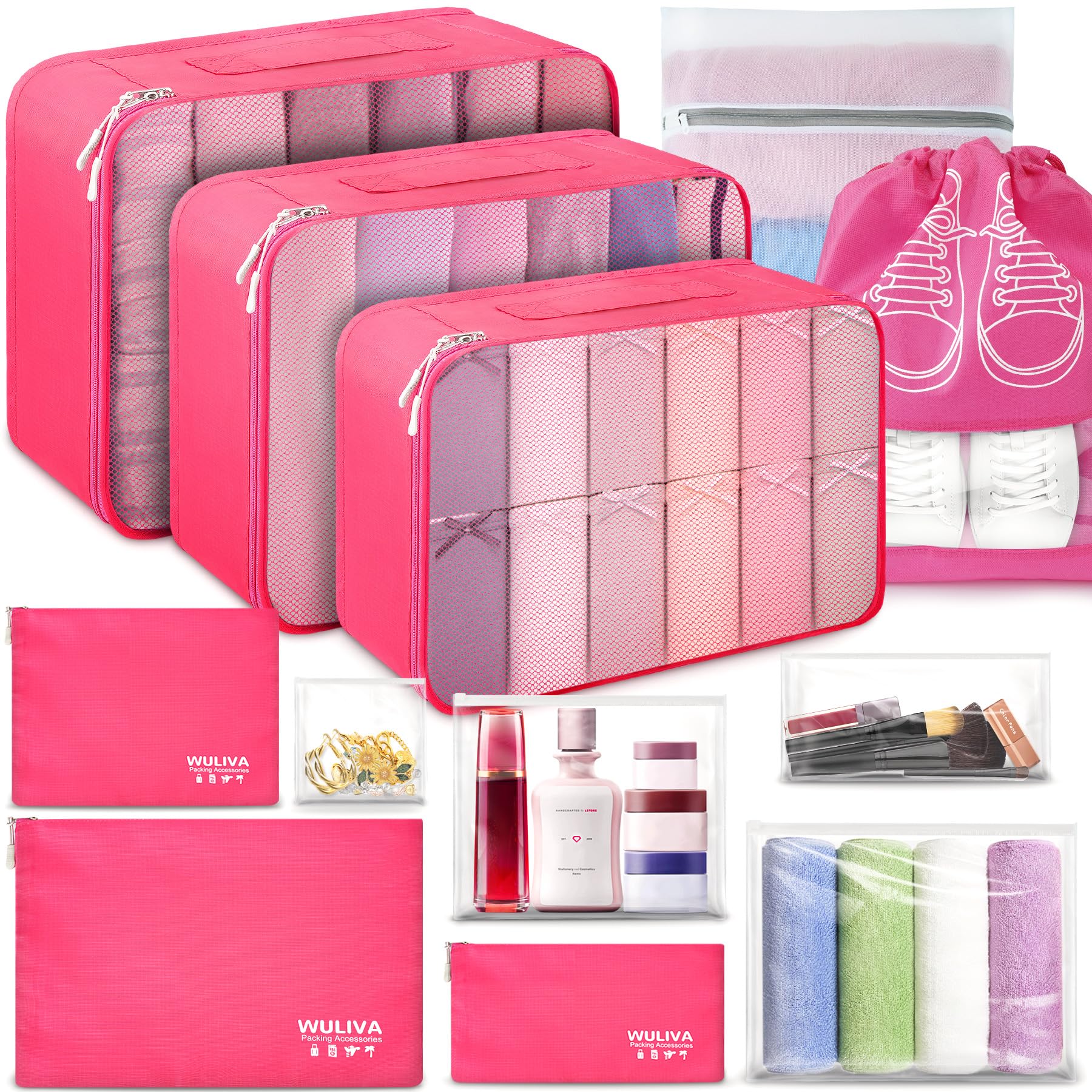12-Piece Packing Cubes Set for Suitcases & Carry-On Luggage - Includes Travel Organizer Bags, Shoe Bag, Cosmetic Case & Laundry Pouch | Perfect for Business Trips, Vacations & Weekend Getaways