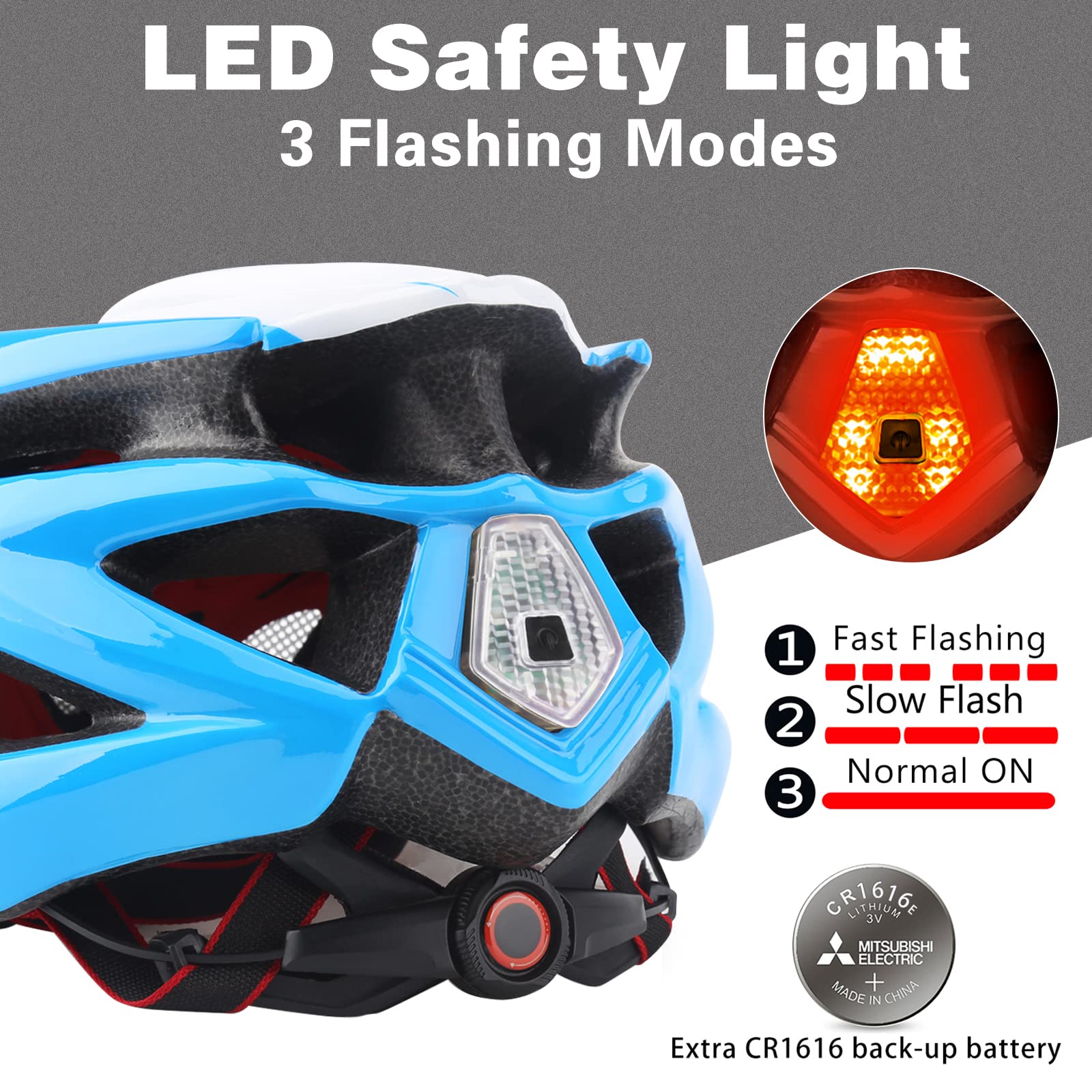 Shinmax Adjustable Bike Helmet for Men & Women - Lightweight Mountain & Road Cycling Helmet with Rear Light & Detachable Visor - CPSC Certified for Adults & Youth - Perfect for Commuting, Trail Riding & Urban Cycling