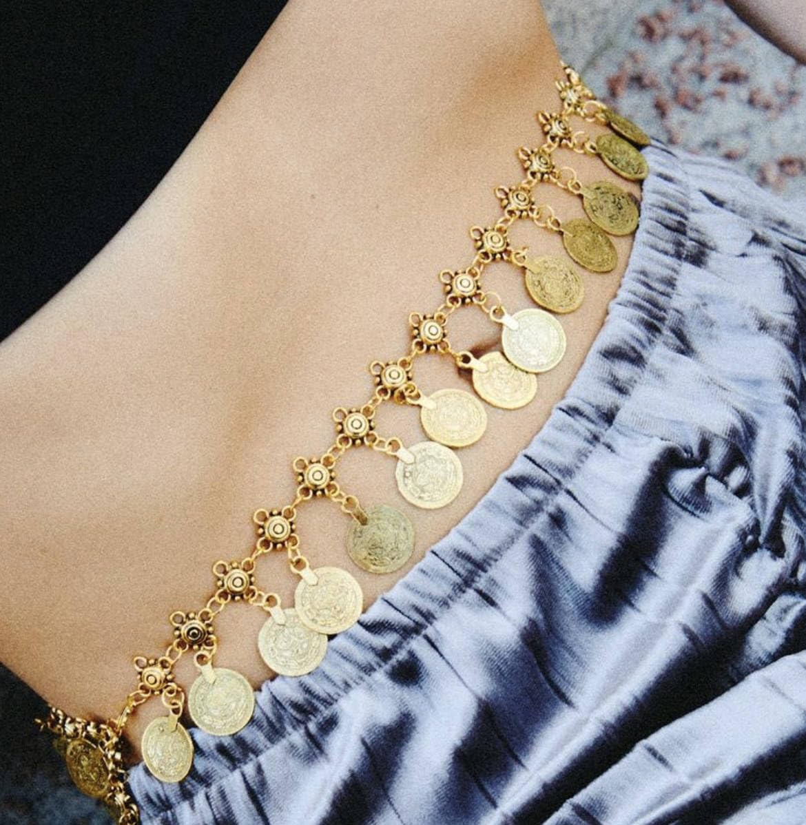 Gypsy Silver Dangle Coins Belly Chain - Boho Hippie Body Jewelry for Belly Dance, Festivals & Beach Wear | Adjustable Waist Chain for Women