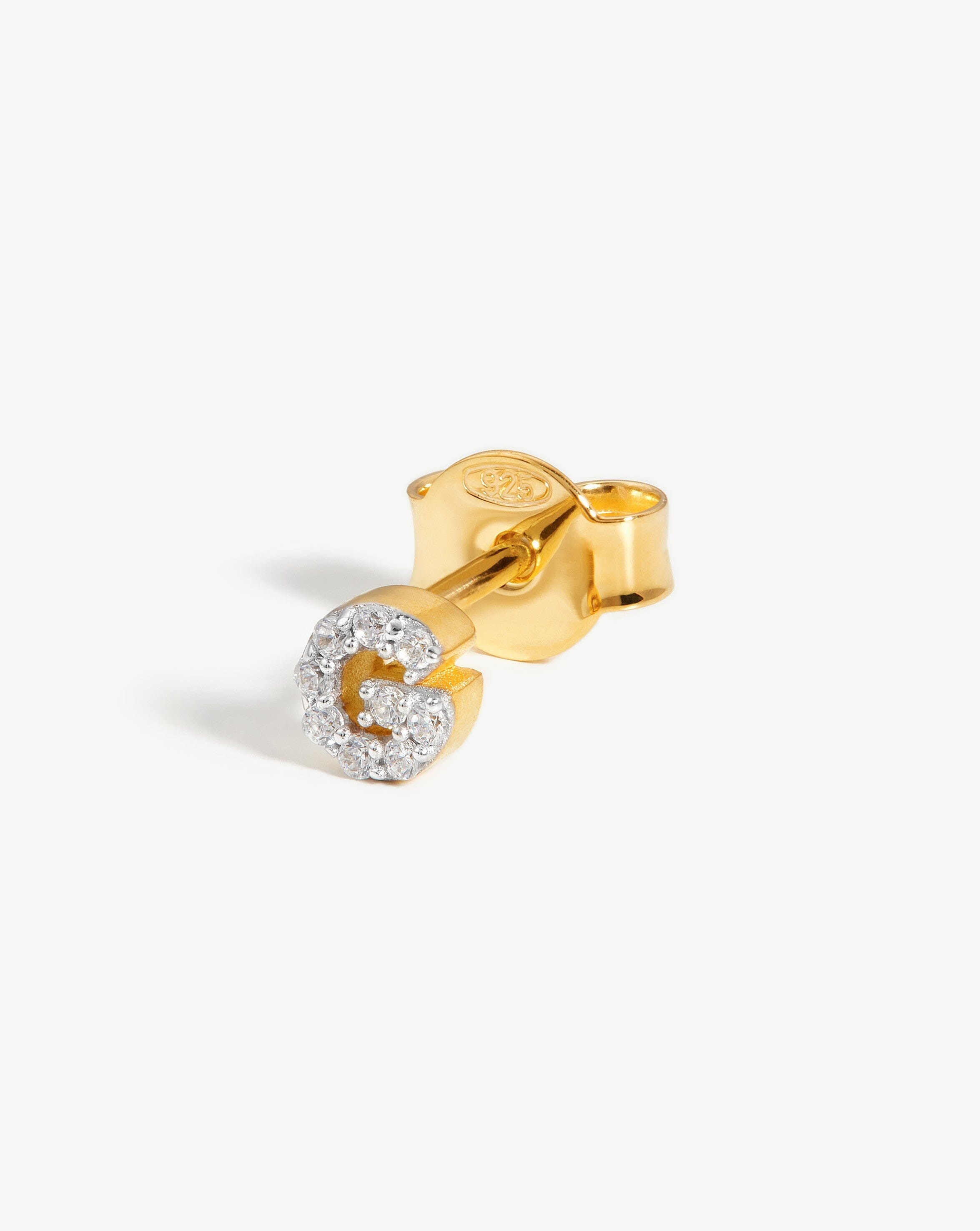 Pave Initial Single Stud Earring - 18k Gold Vermeil & Cubic Zirconia Monogram Jewelry | Personalized Gift for Women, Birthday, Anniversary | Elegant Everyday Wear & Special Occasions