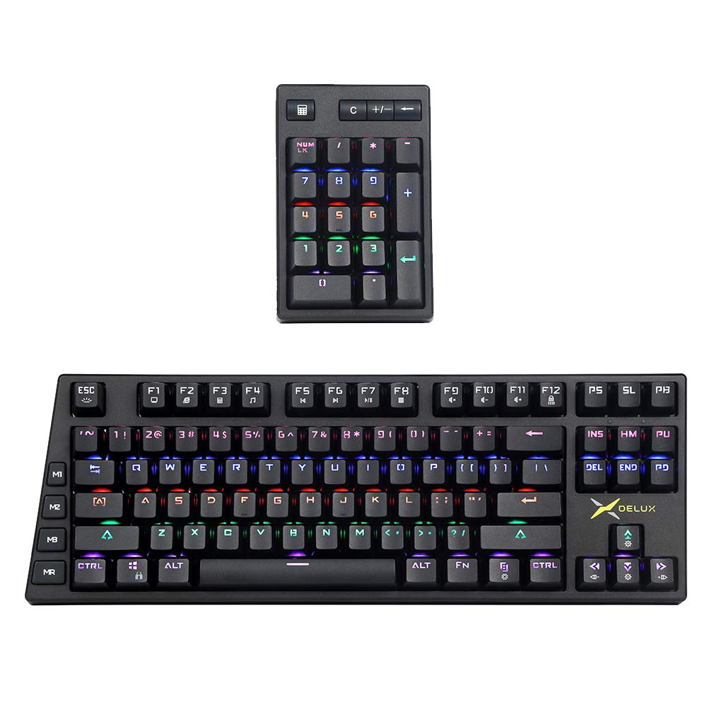 DELUX KM12 Programmable Wired Mechanical Keyboard with Numpad - RGB Backlit, Anti-Ghosting, 87 Keys for Gaming & Office Use (Black) - Perfect for Esports, Typing & Productivity Work