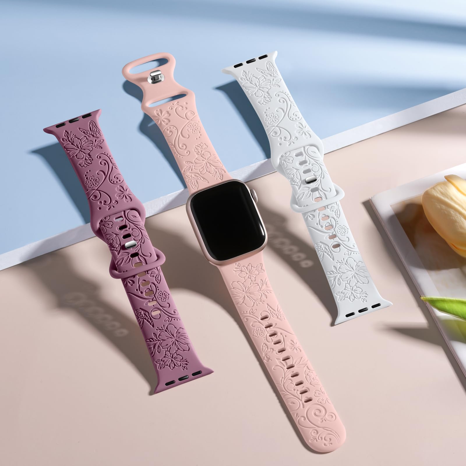 Maledan Stylish Women's Bracelet Compatible with Apple Watch Series 10/9/8/7/6/5/4/3 & SE - Soft Silicone Replacement Sport Band for 38mm/40mm/41mm/42mm/44mm/45mm/46mm iWatch - Perfect for Workouts, Running & Everyday Fashion Accessory