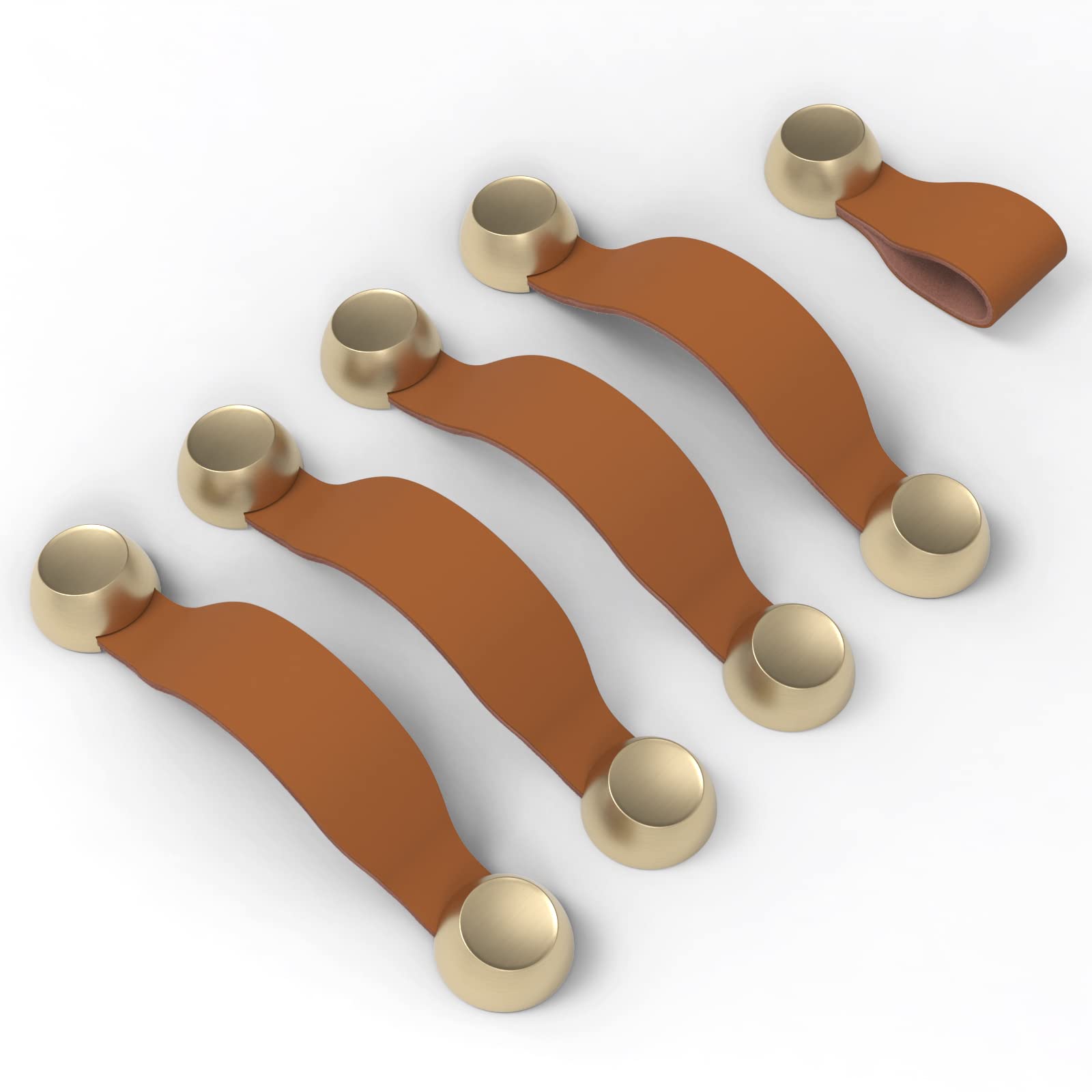 Coinkoly 5 Pack Brown Leather Cabinet Handles 5 Inch - Dresser & Kitchen Drawer Pulls
