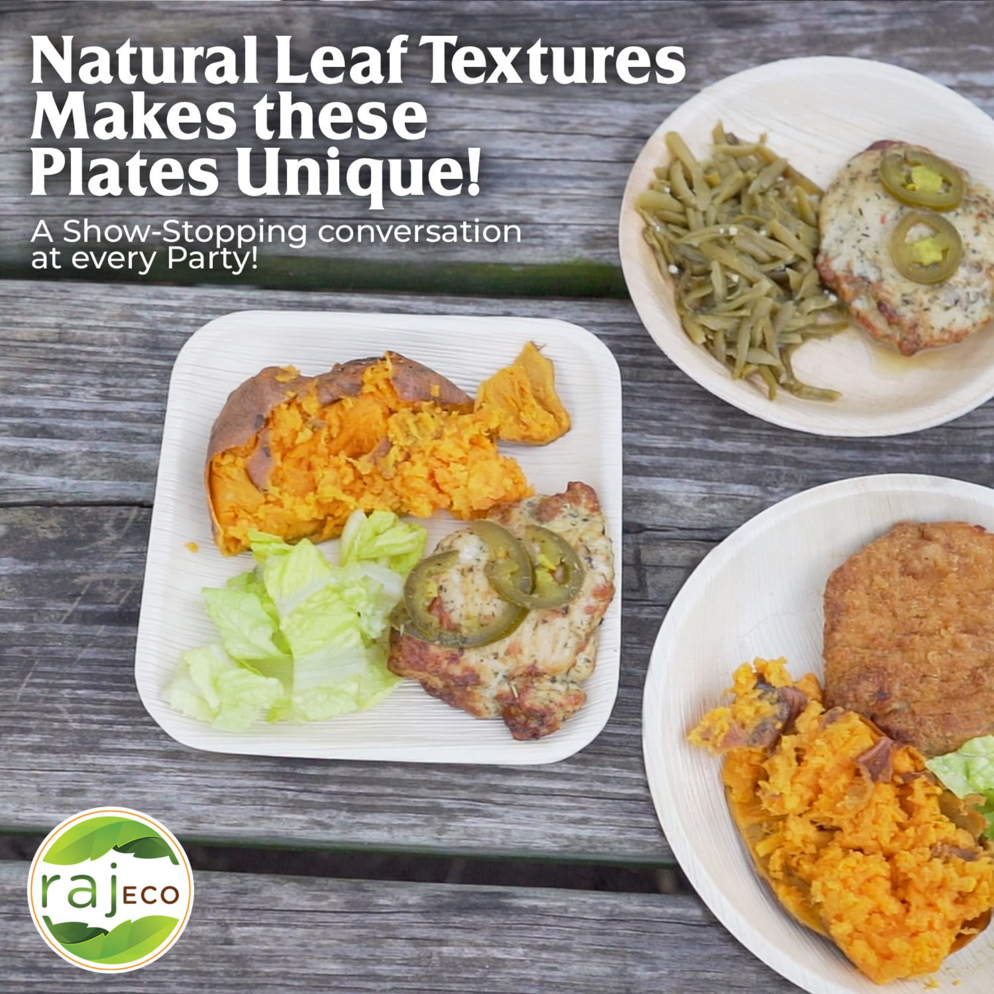 Eco-Friendly Raj Palm Leaf Plates - 100% Biodegradable & Compostable Disposable Tableware for Wedding, Party, Camping, BBQ - 200 Pack (9.5