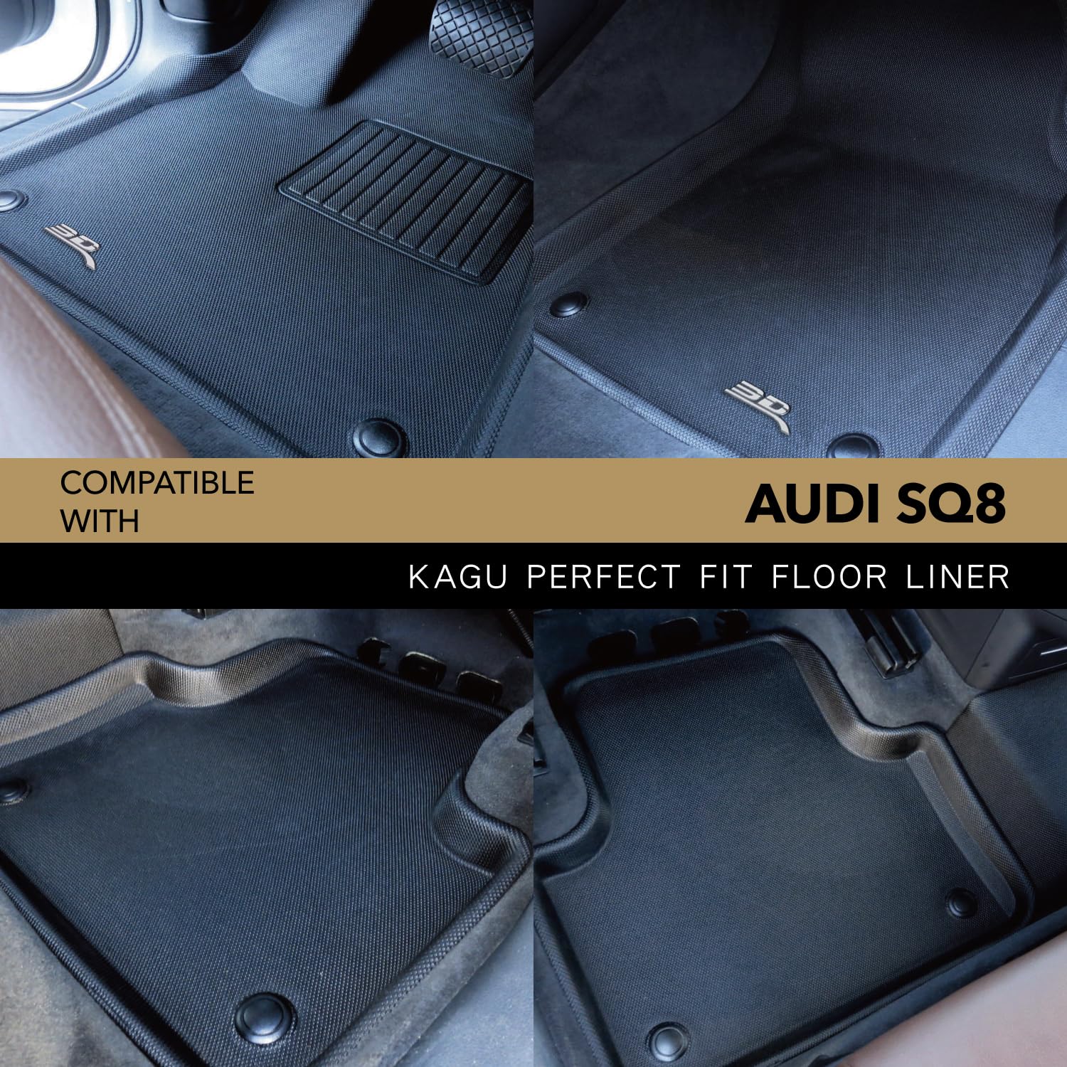 3D MAXpider Kagu All-Weather Floor Mats for Audi Q7 (2017-2025), SQ7 (2020-2025), Q8 (2019-2025), SQ8 & RS Q8 (2020-2025) - Premium Black Custom Fit Car Mats for 1st & 2nd Row - Perfect for Daily Commute, Road Trips & Family Protection