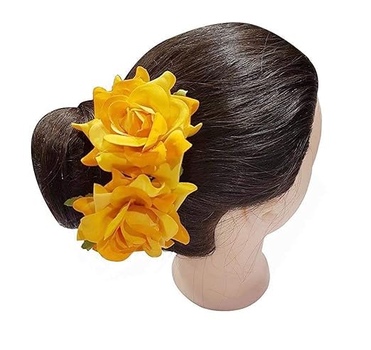 Yellow Rose Hair Clips for Women - 1 Pack Floral Hair Accessories for Girls, Bridal, Wedding, Party & Everyday Use
