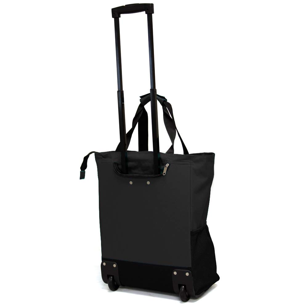 Portable Rolling Shopping Cart with Wheels - Black | Foldable Grocery Tote for Supermarket, Farmers Market & Travel | Heavy Duty Collapsible Shopping Bag with Handle