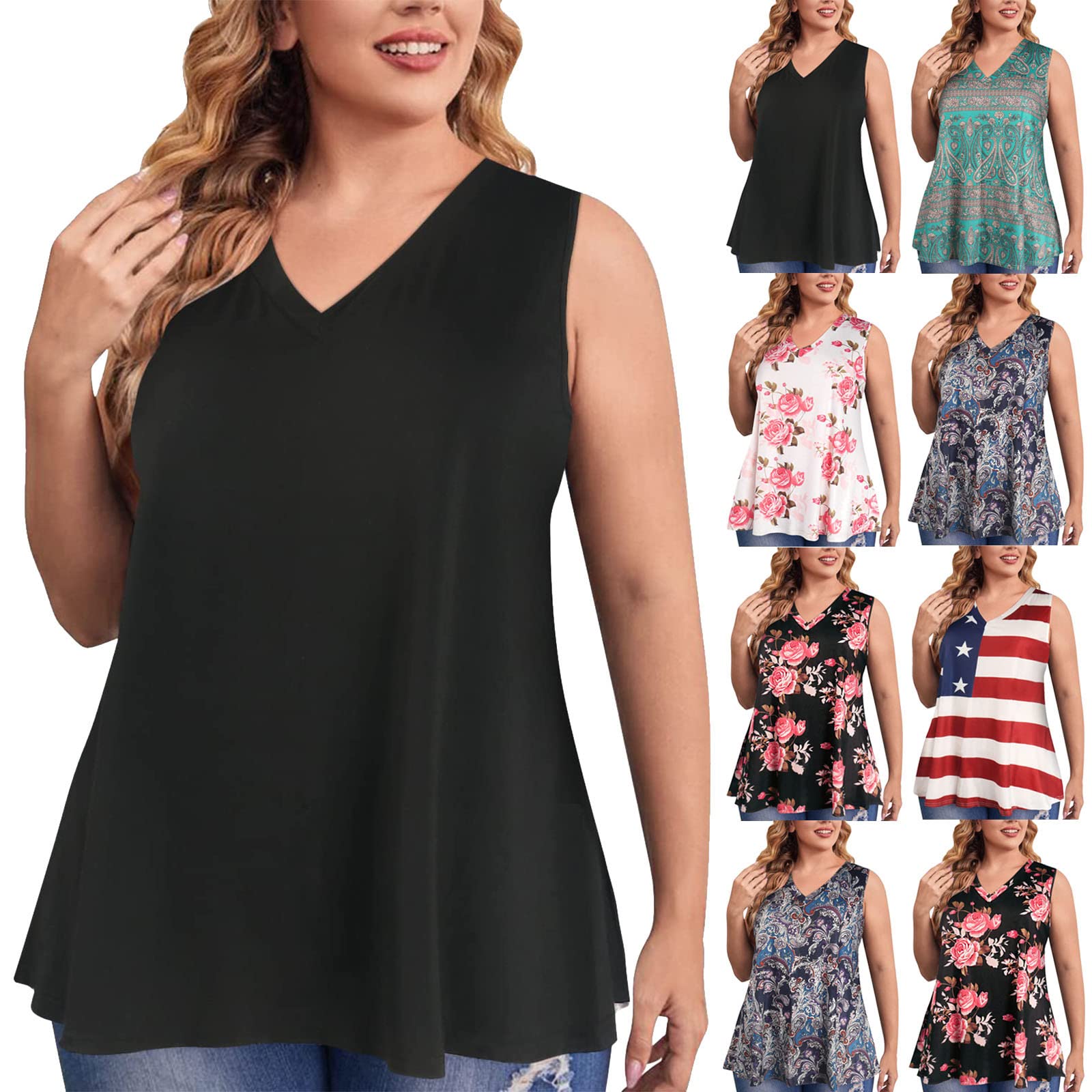 SolwDa Plus Size Tank Tops for Women - Sleeveless Tunic Tops to Wear with Leggings, Summer Casual Blouse for Work, Travel & Everyday Wear