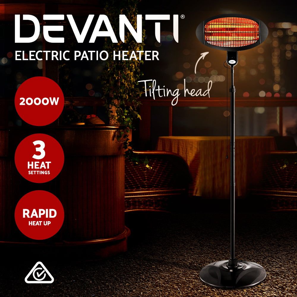 Devanti 2000W Electric Patio Heater - Outdoor Infrared Heating for Deck, Garden & Backyard - Perfect for Cold Evenings & Entertaining Guests