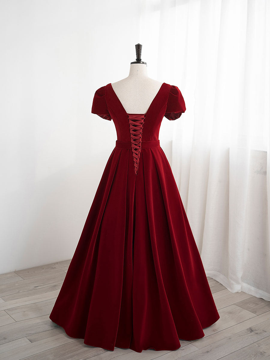 Elegant A-Line Velvet Burgundy Dress for Women - Perfect for Holiday Parties, Weddings & Special Occasions