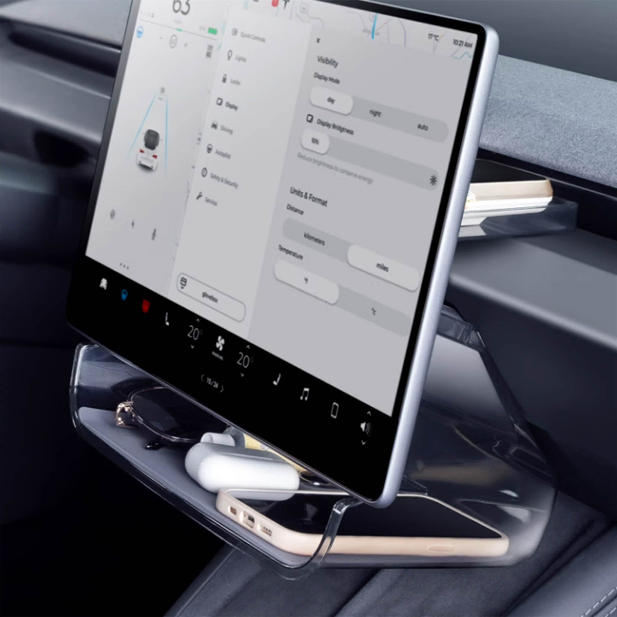 Non-Slip Compact Under Screen Storage Organizer for Tesla Model 3 & Y (2017-2025) - Perfect for Phone, Wallet & Accessories Storage While Driving