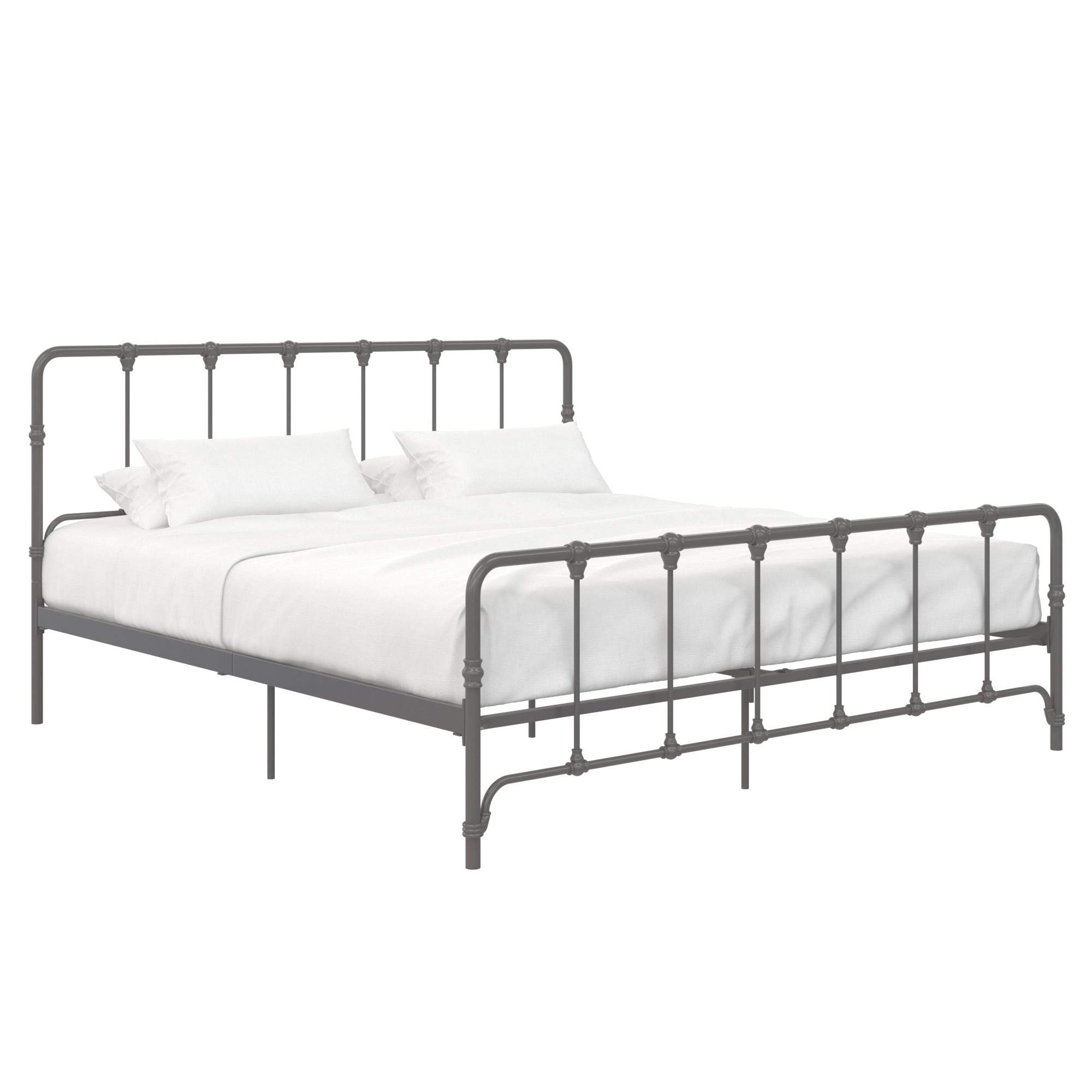LikeHome Lida Farmhouse Metal Bed Frame with Under Bed Storage - King Size in Gunmetal Grey | Sturdy Platform Bed for Master Bedroom, Guest Room & Dormitory