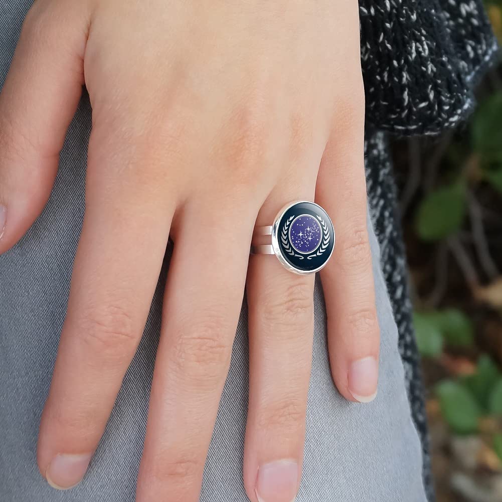 Star Trek United Federation of Planets Logo Silver Plated Adjustable Ring for Cosplay, Collectors & Sci-Fi Fans - Perfect Gift for Trekkies & Space Enthusiasts