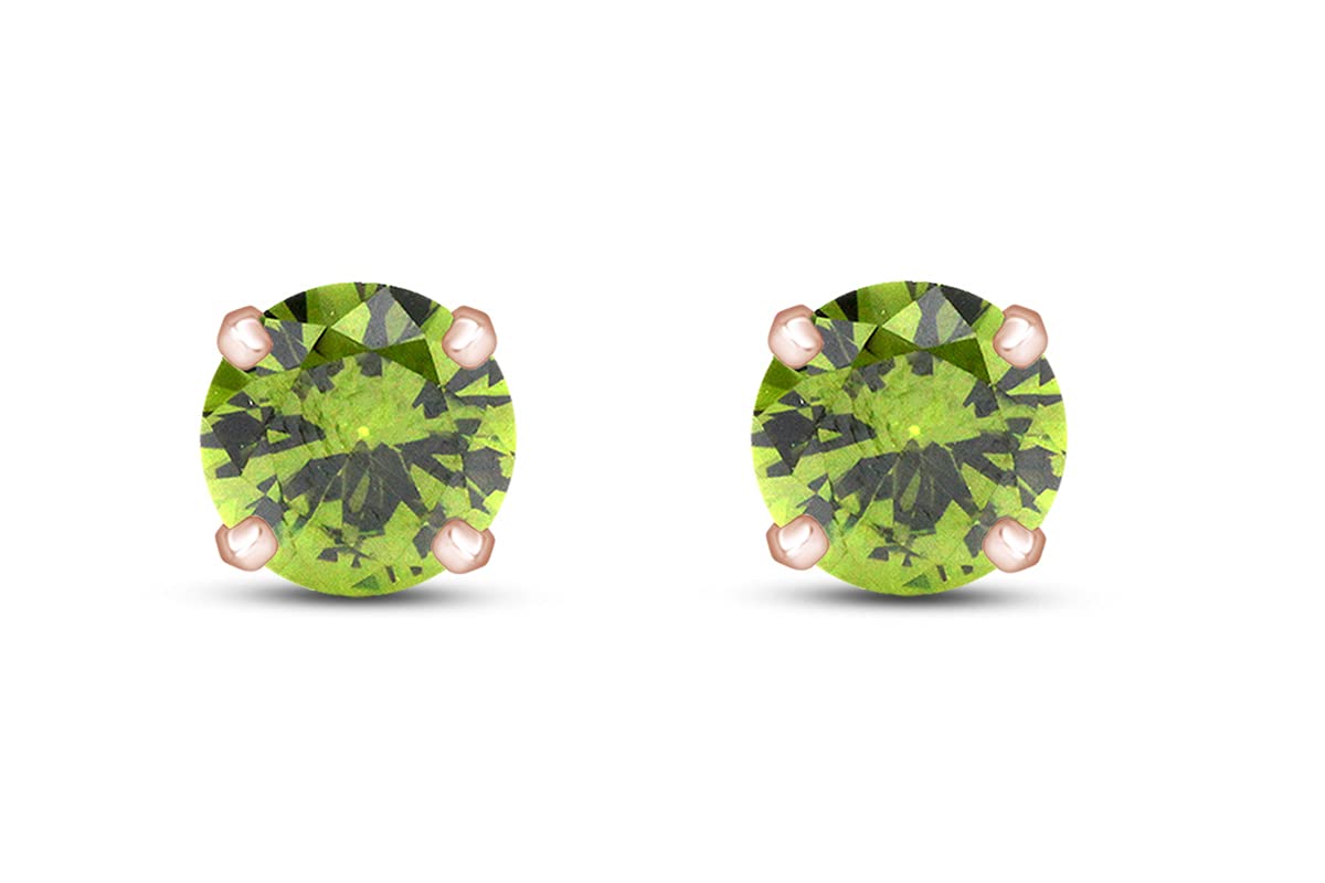 14K Rose Gold 7mm Round Simulated Gemstone Stud Earrings for Women - Elegant Cubic Zirconia CZ Earrings for Daily Wear, Gift Giving & Special Occasions