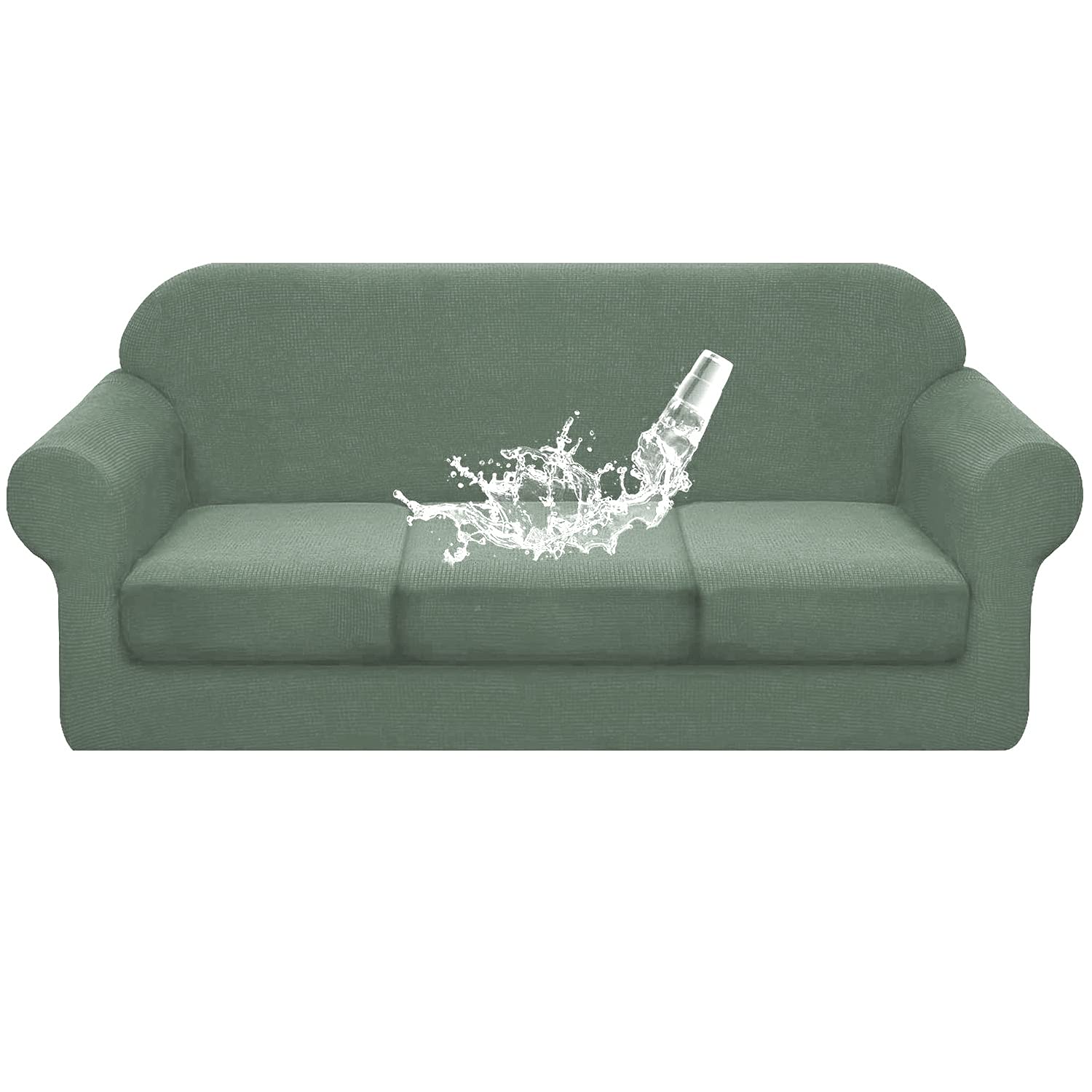 ZYXFYY Waterproof Sofa Slipcover - 3-Seater Pure Color Couch Cover with Seat Cushion Protector | Bean Green | Furniture Protector for Living Room, Office & Home Decor
