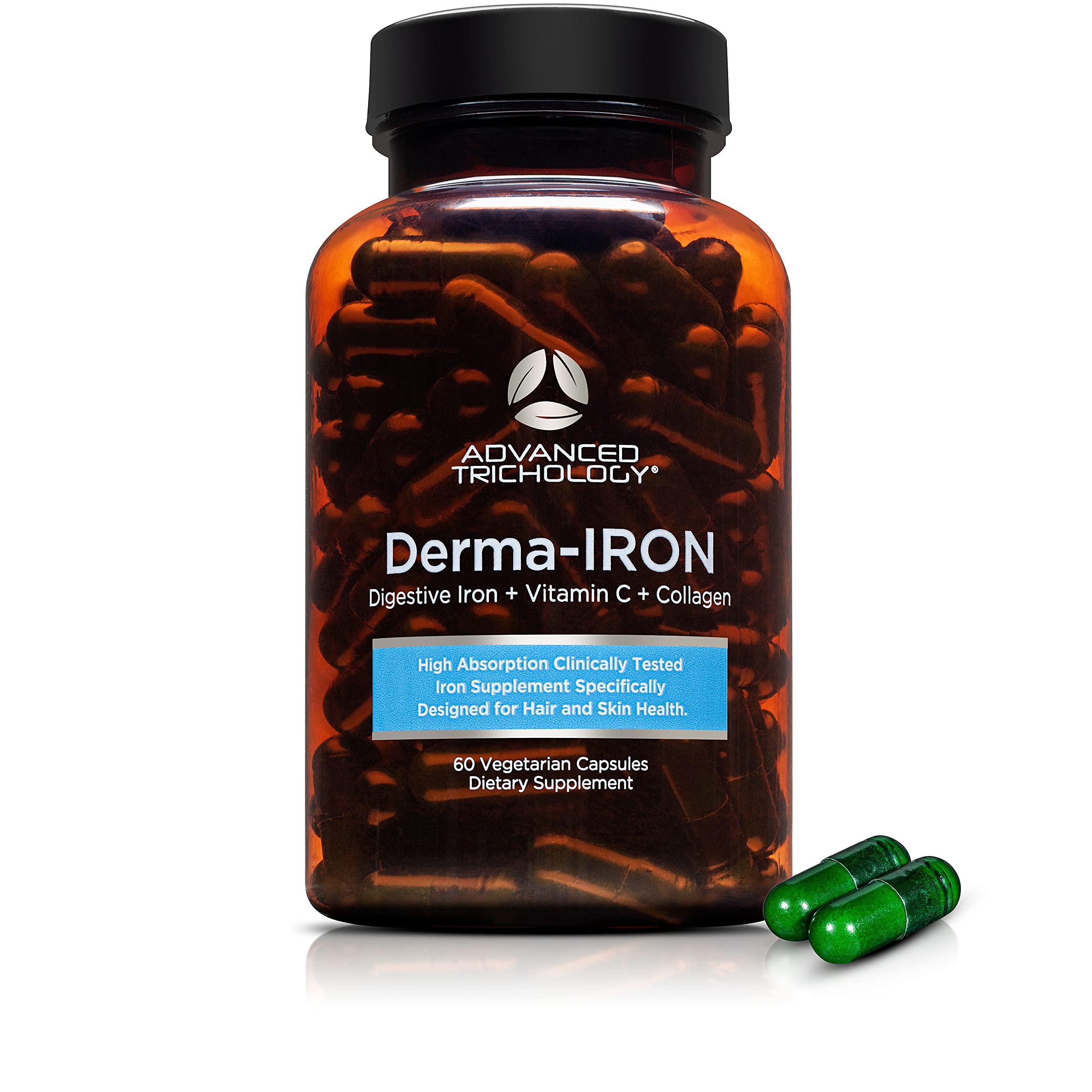 Premium Iron Supplement for Hair Growth & Skin Health - Derma-Iron Complex with Collagen & Vitamin C for Women & Men - Supports Low Iron, Ferritin Levels & Thinning Hair - Ideal for Hair Loss Treatment & Beauty Regimen
